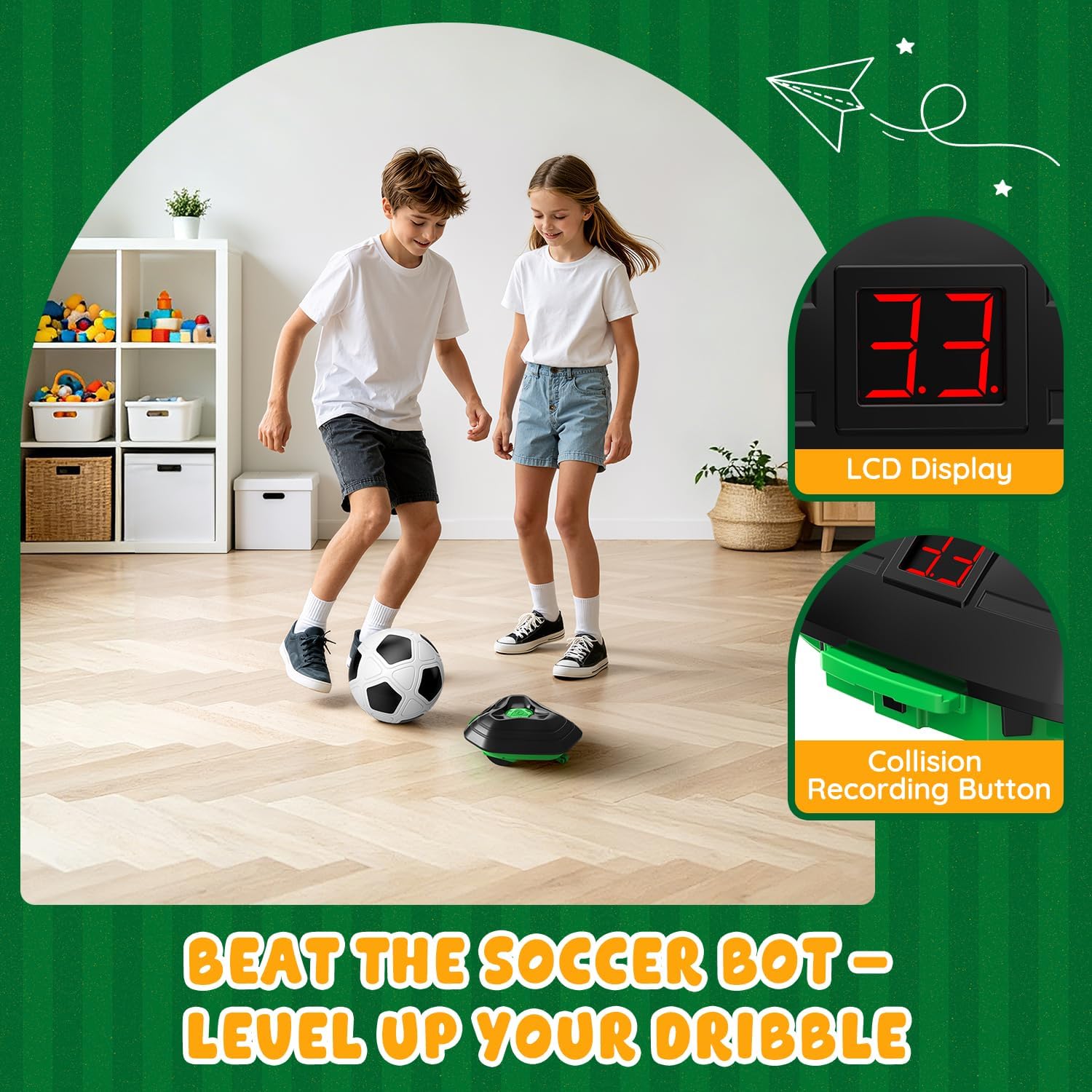 DyBaxa Soccer Training Equipment, Soccer Bot with Indoor Smart Ball | Indoor Soccer Ball, 3 Speed Modes, LED Countdown & Soccer Tracker, Football for Boys and Girls - Image 6