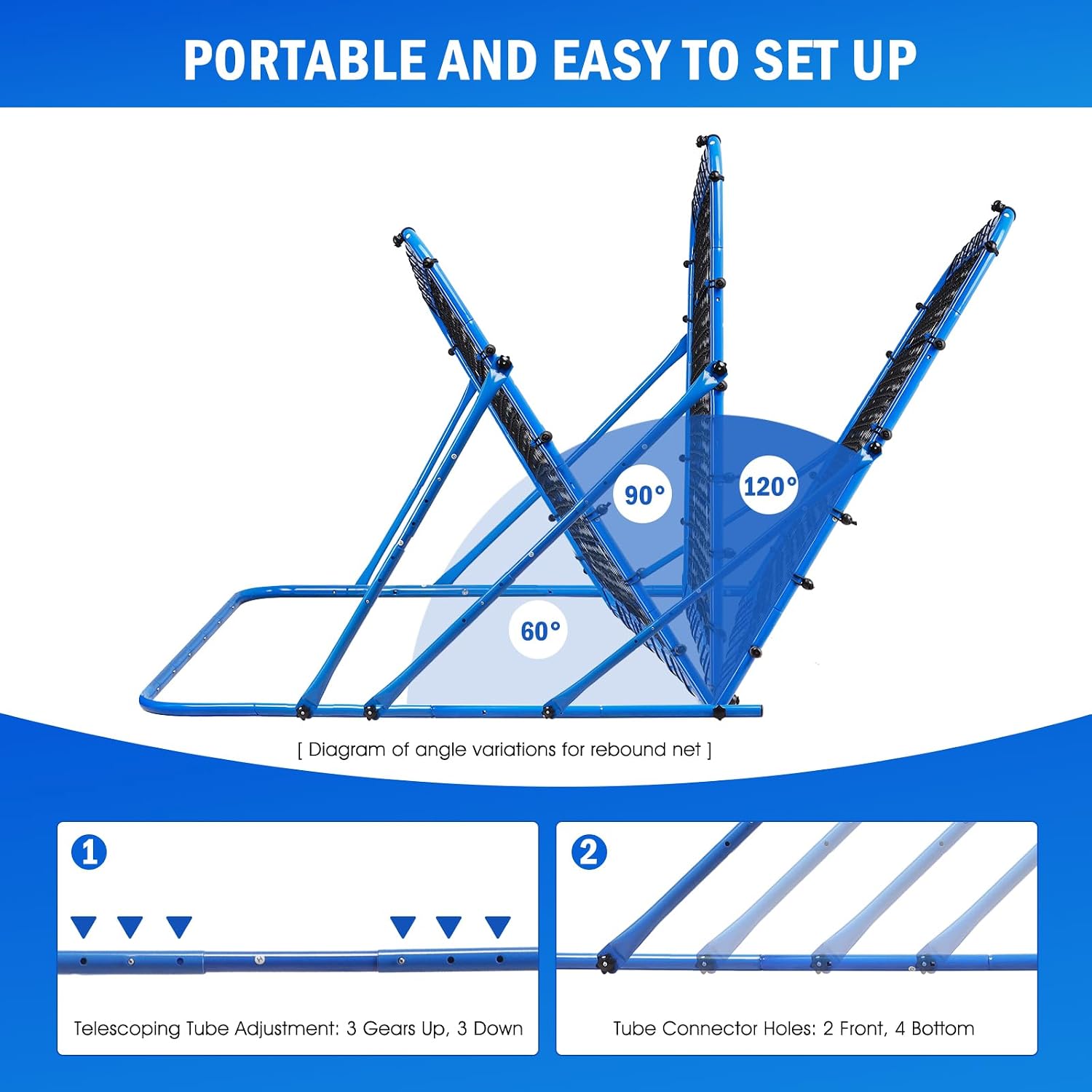 Soccer Baseball Rebounder Soccer Goal Net, Volleyball Rebound Pitchback Net | Quick Switch Angle Soccer Softball Training for Ball Control, Passing, Bounce Back Practice, Easy Setup Lacrosse Soccer Gifts - Image 6