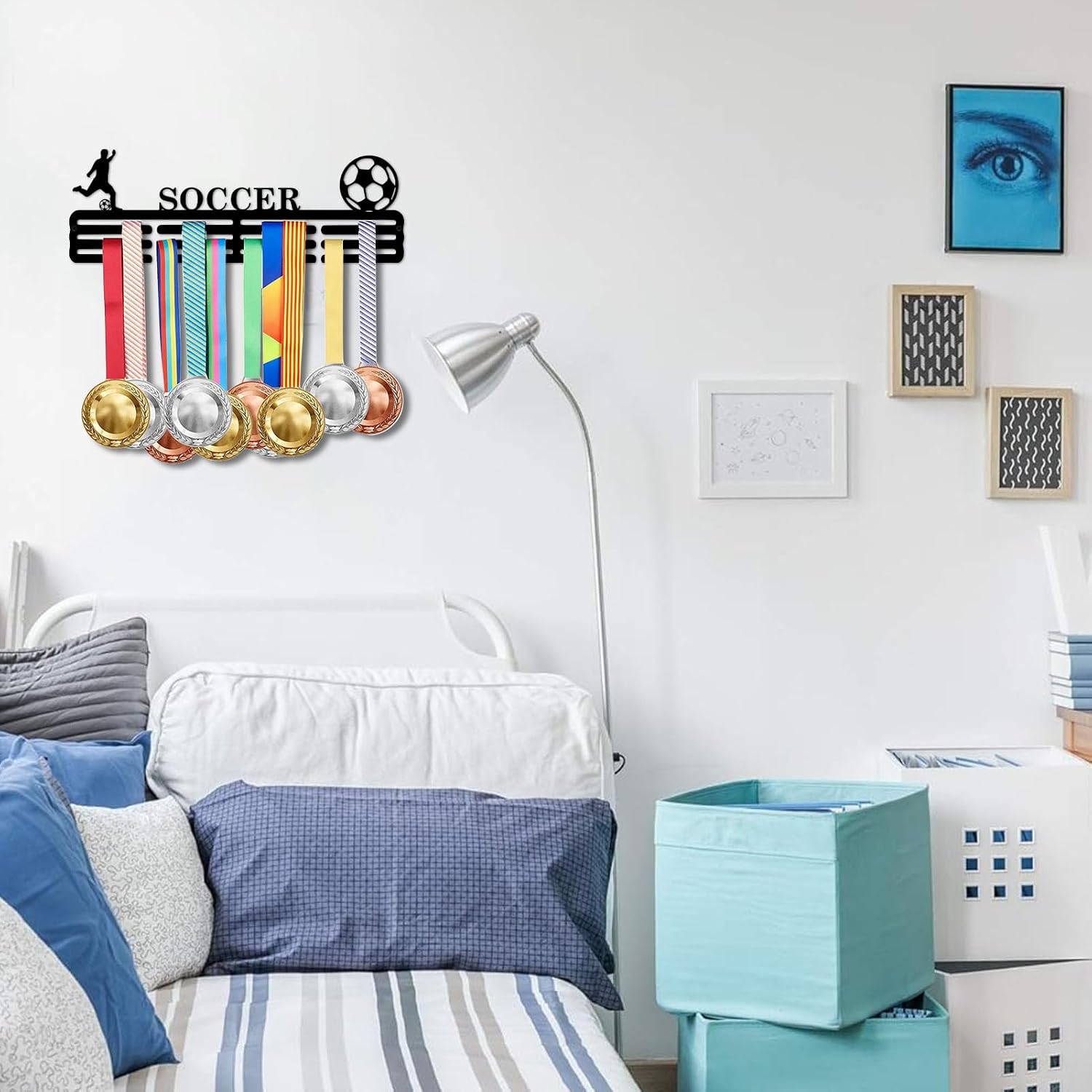 Resama Medal Hanger Holder Display Wall Rack Frame Shelf-Medal Hanger Awards Ribbon Soccer,Gymnastics,Holder Display Rack for 60 Medals - Image 3