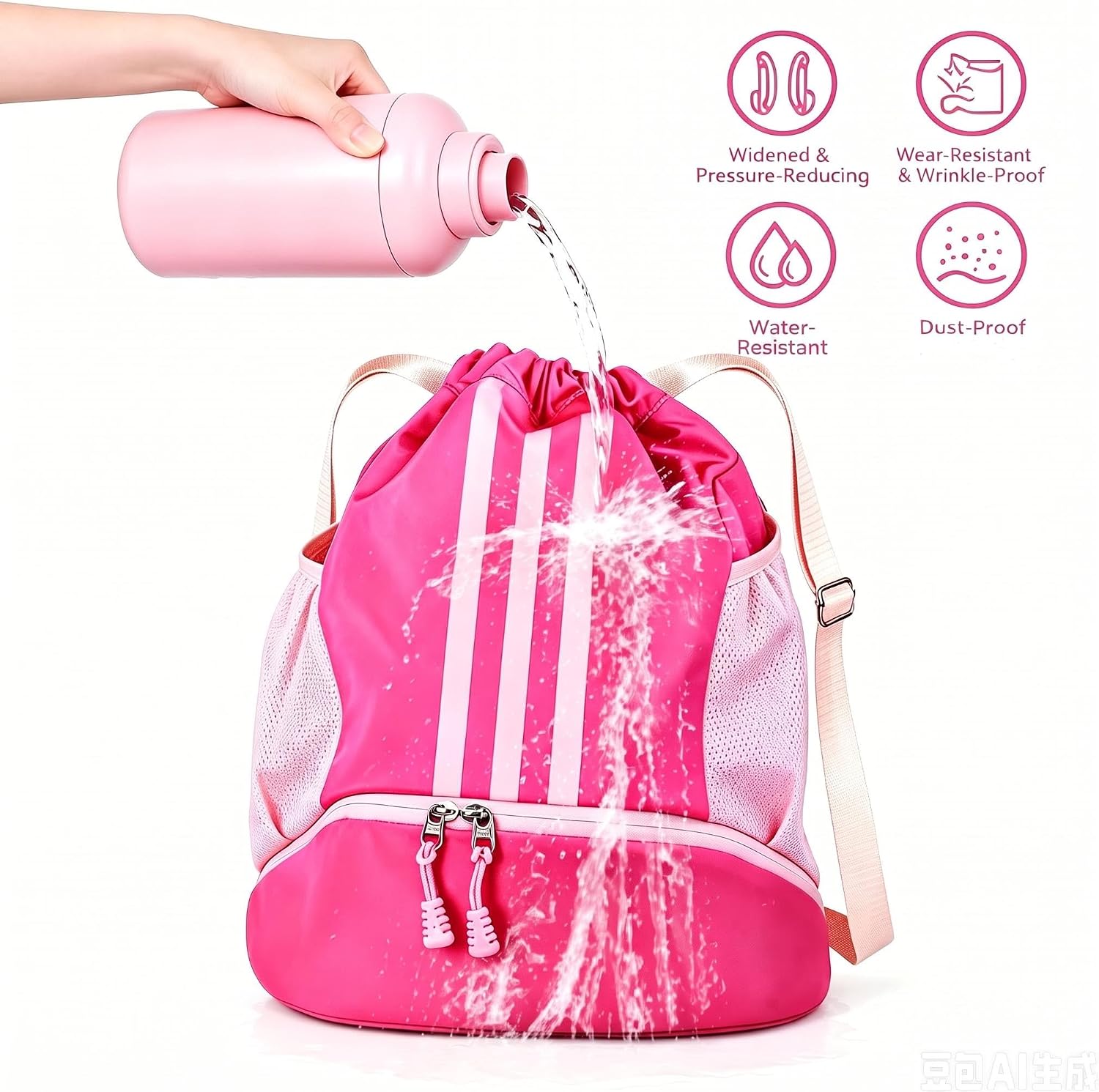 Soccer Bag, Youth Drawstring Backpack for Volleyball Basketball Sports | with 1 Shoes Compartment 1 Wet&Dry Pocket 2 Side Mesh Pockets 2 Zipper Pockets Bag for Gym Training Swimming Back to School - Image 5