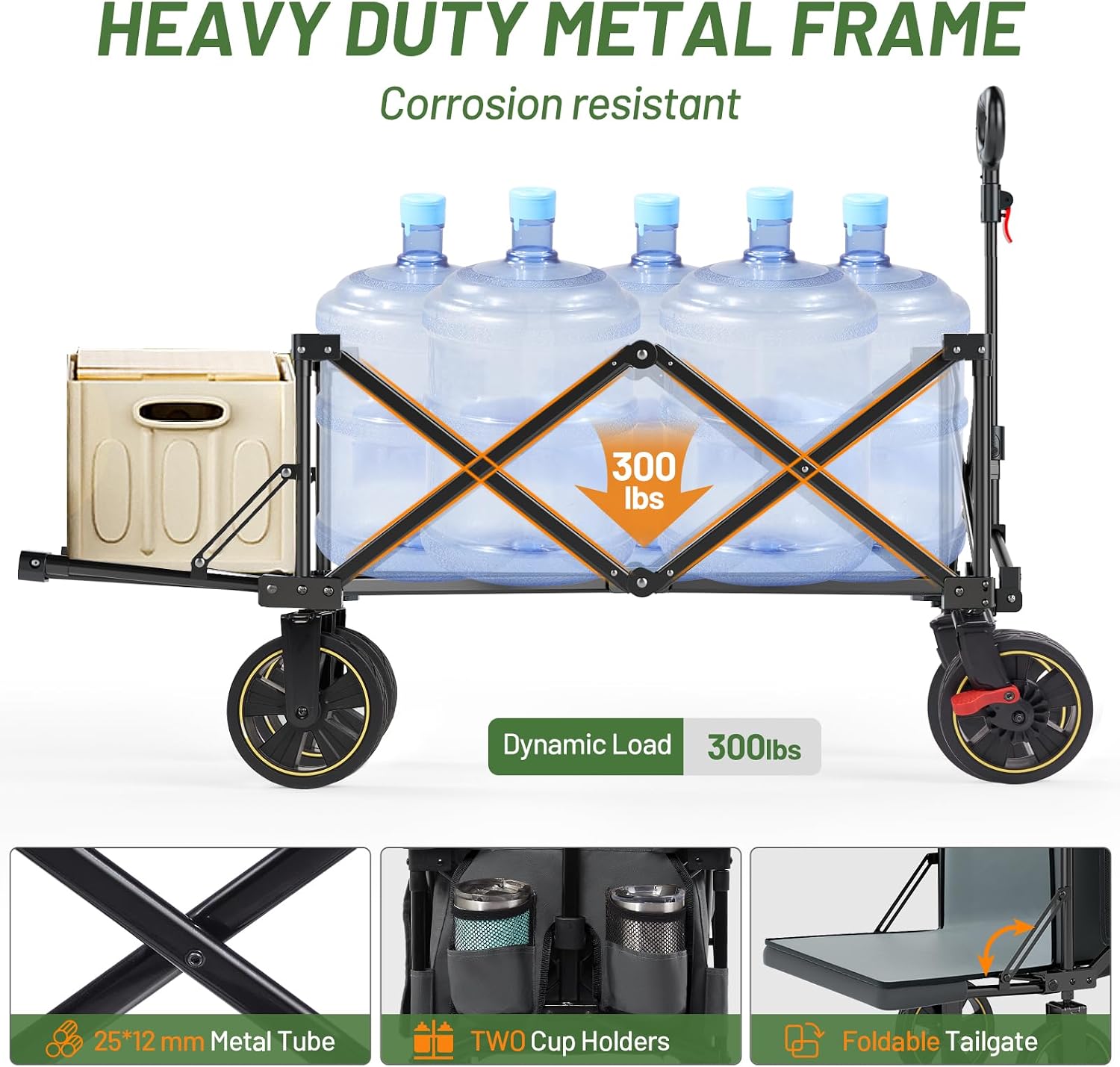 TIMBER RIDGE 49" Extra Long Collapsible Folding Wagon with Tailgate&Brakes | 250L Capacity All-Terrain Wagon Carts Foldable, 300lbs Portable Cart for Dog, Garden, Outdoor Camping Sports, Grey - Image 5