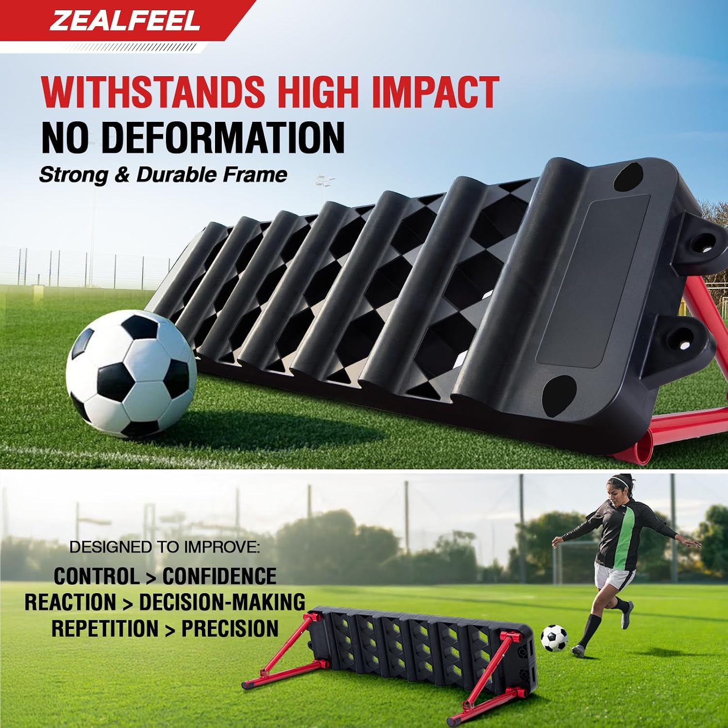 ZEALFEEL Soccer Rebounder Board, 6-in-1 Dual Surface, 3 Adjustable Angles | Portable Kick Back Wall for Passing, Control & Reflex Training, Designed for Solo Practice at Home or Outdoors - Image 3