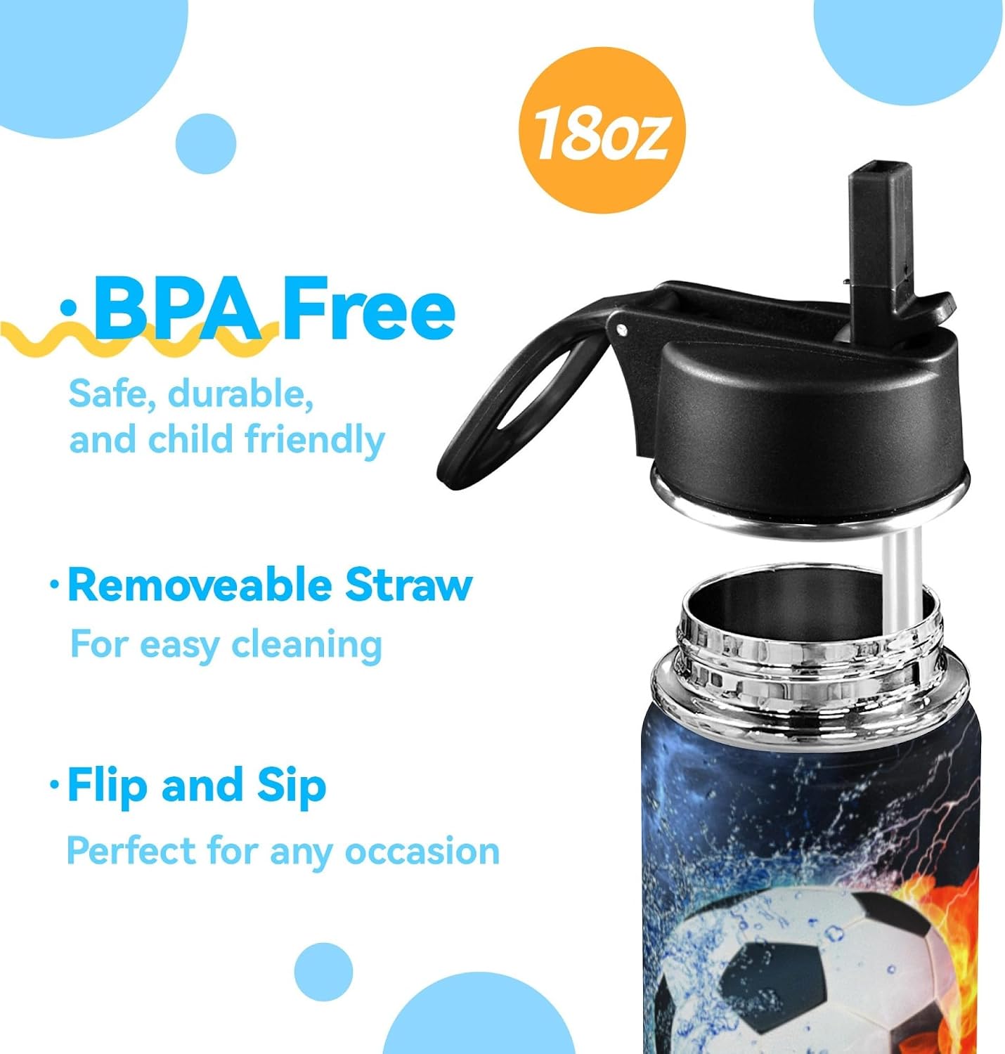 Personalized Soccer Water Bottles for Boys, 18oz Kids Thermos | Custom Name, Stainless Steel Straw Lid, Vacuum Insulated, Leakproof Loop, Perfect School Birthday Boys Gift - Image 4