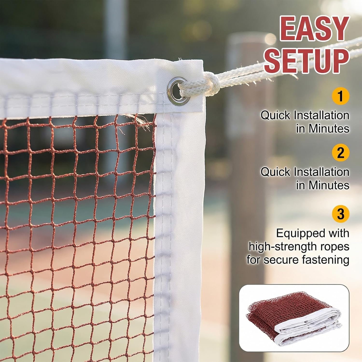 RAINFLOW Badminton Net Replacement - 20FT x 2.5FT PE Mesh Sports Net Only | Reinforced Steel Cable & 4 Tie Ropes, Portable Outdoor Indoor Net for Backyard Badminton, Volleyball & Pickleball Games - Image 8