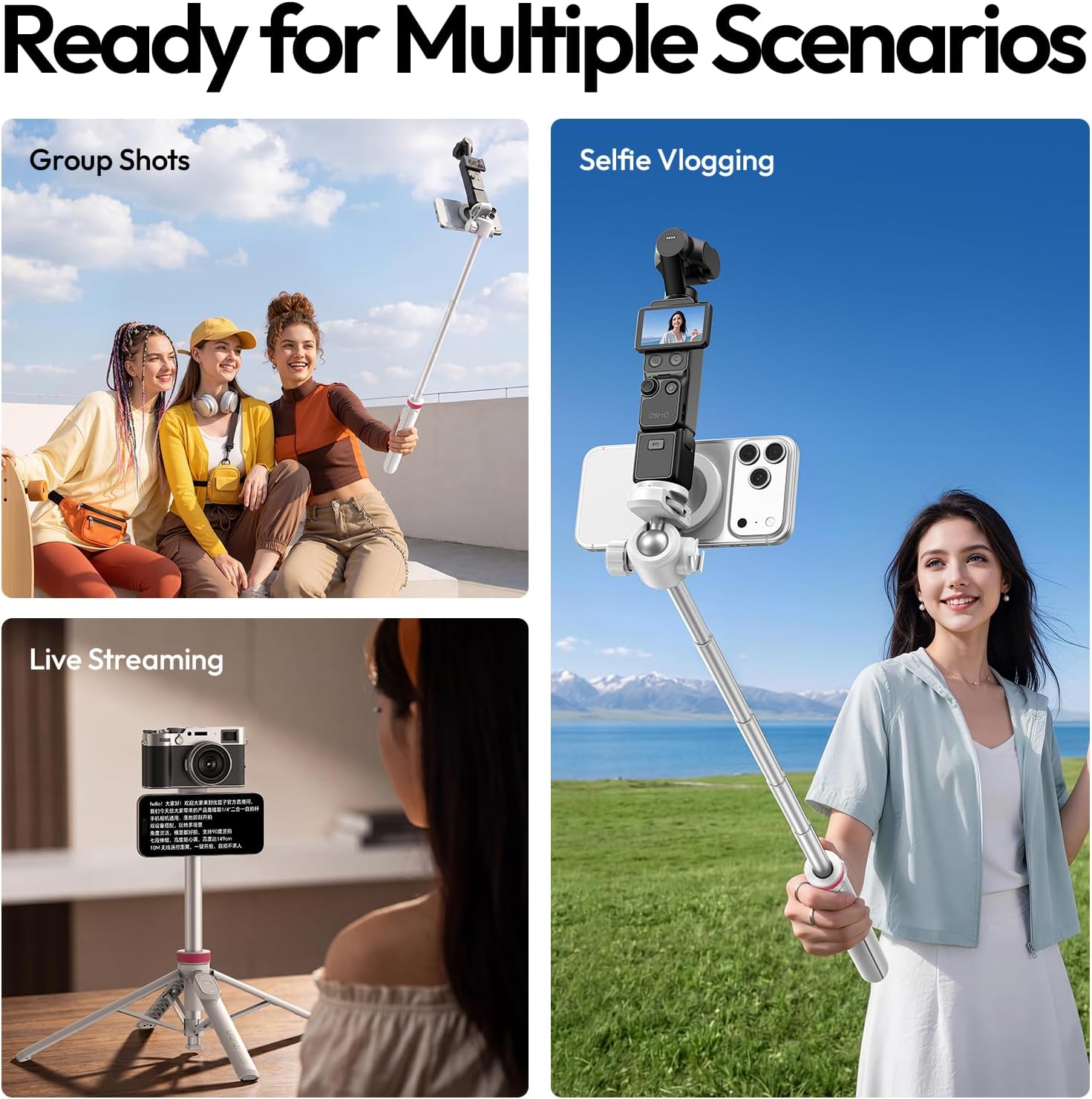 ULANZI MT44M 2-in-1 Auto Open Magnetic Phone & Camera Tripod with Remote | Magsafe Wireless Extendable Selfie Stick, Ball Head, 1/4" Screw, Cold Shoe Compatible with iPhone Android DJI Osmo Pocket 4/3 - Image 4