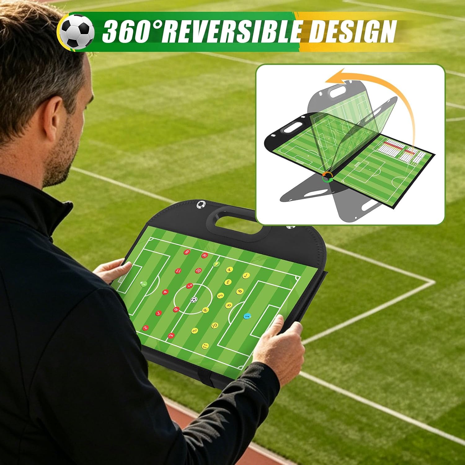 Magnetic Coaching Board – Foldable Dugout Display with Carry Handle, Leather-Covered Double-Sided Strategy & Lineup Planner for Baseball, Softball and Soccer - Image 8