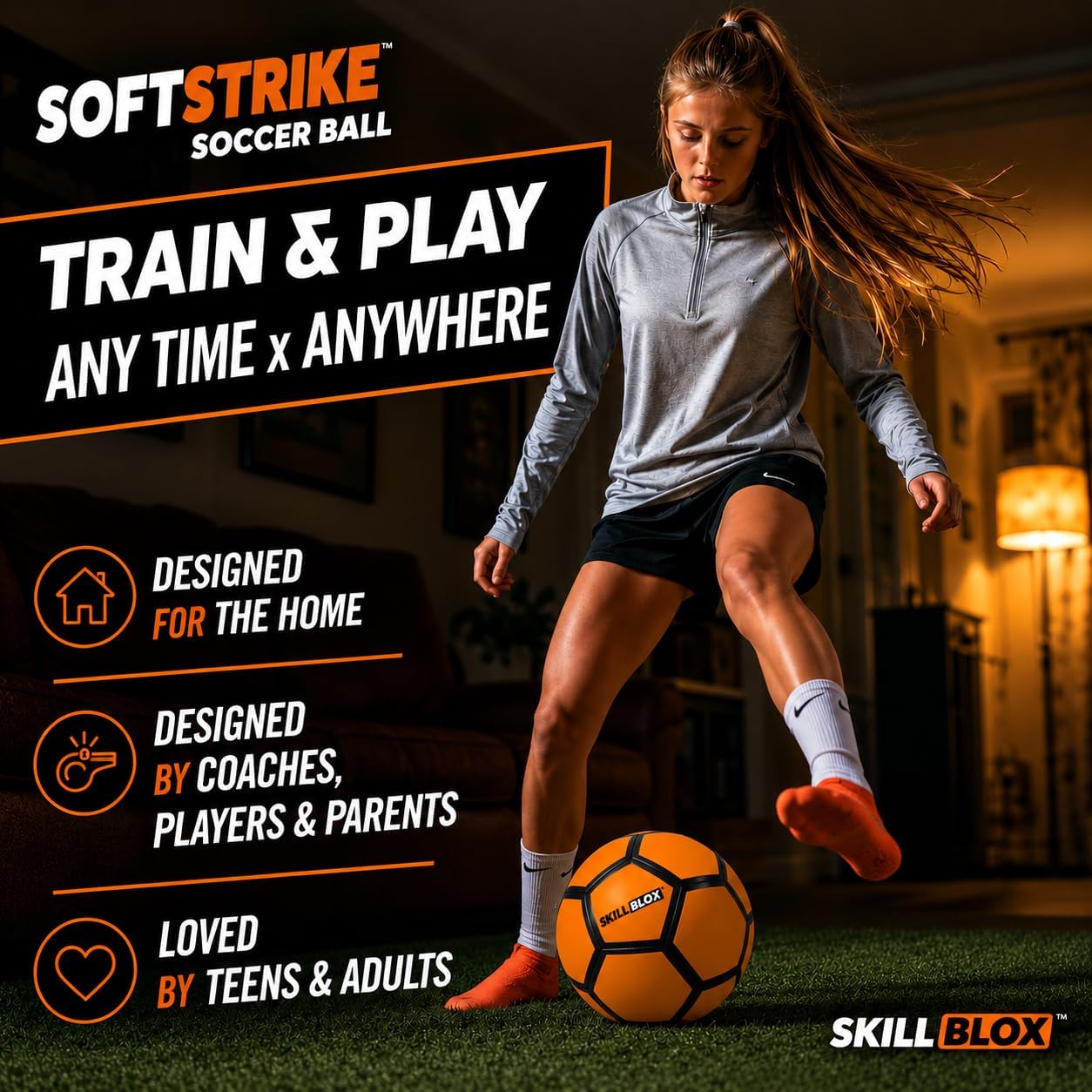 Skill Blox SoftStrike Indoor Soccer Ball Size 4 | Soft Foam Training Ball | Silent Indoor Soccer Ball for Kids | Neoprene Outer with Soft Foam Layer | Safe for Indoor Play, Practice & Ball Control - Image 6