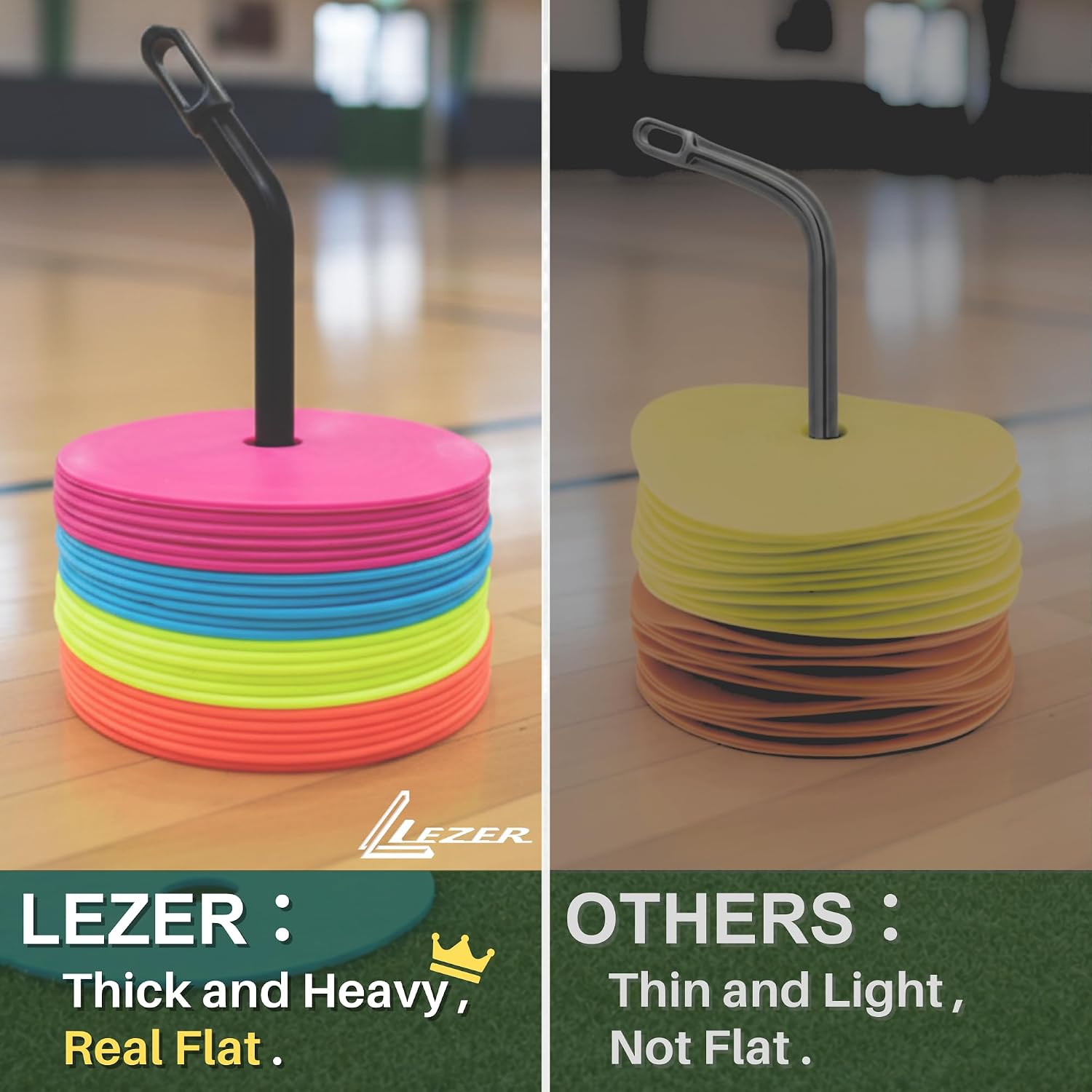 LEZER 6 Inch 8 Inch Flat Cones, Spot Markers, Soccer Cones, Field Court Markers, Sit Spots, Flat Discs, Soccer Training Equipment, Agility Practice, Football, Made in Taiwan - Image 4