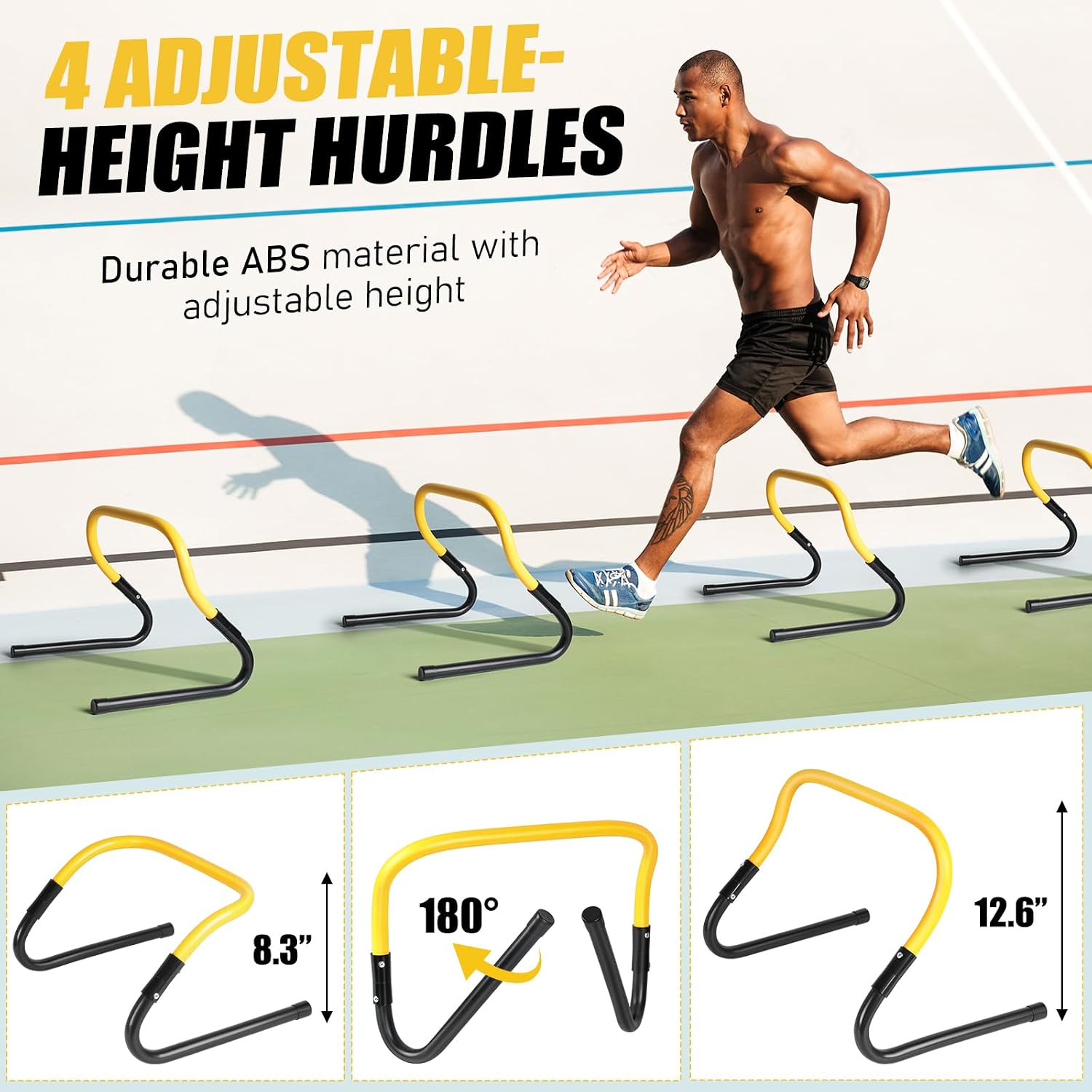 BORNEW 2 Pack Agility Ladder, Soccer Speed Training Equipment Set with Total 26 ft Agility Ladder, 12 Cones, 4 Adjustable Hurdles, Jump Rope, for Soccer, Basketball, Football, Kids, Youth, Adults - Image 3