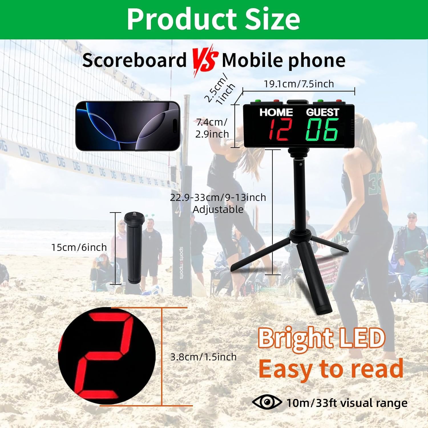 YZ Battery Powered Scoreboard Clock Timer with Buttons, Portable Digital Scoreboard with Remote, Electronic Scoreboard with Stand, Cornhole Score Keeper for Outdoor Yard Games/Shuffleboard/Pickleball - Image 2