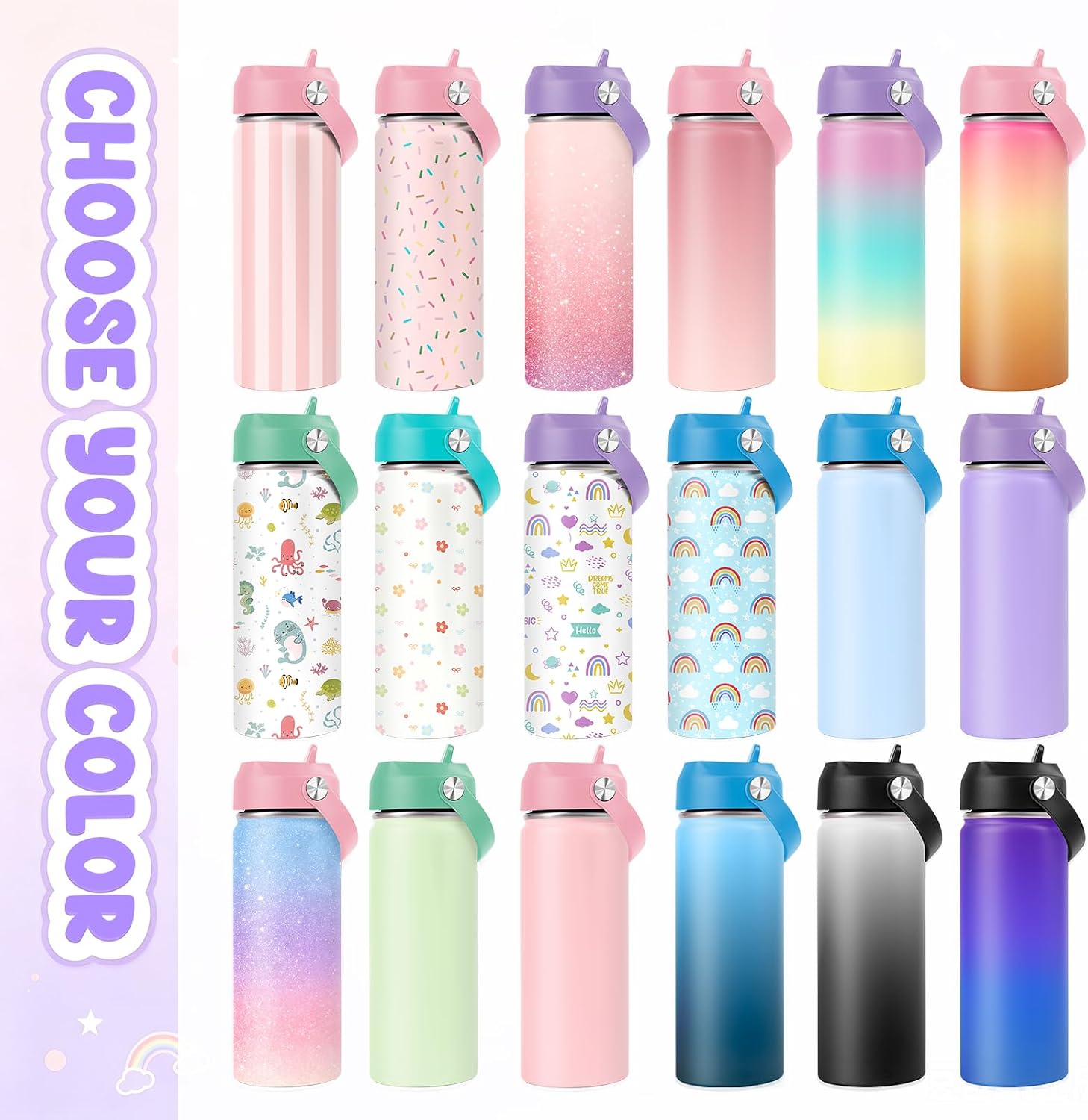 Personalized Kids Water Bottle with Name - UV Printed 18oz Stainless Steel | Straw Lid - BPA Free, Leak-Proof - Back to School, Preschool & Sports, Birthday & Holiday Gifts for Boys Girls - Image 2