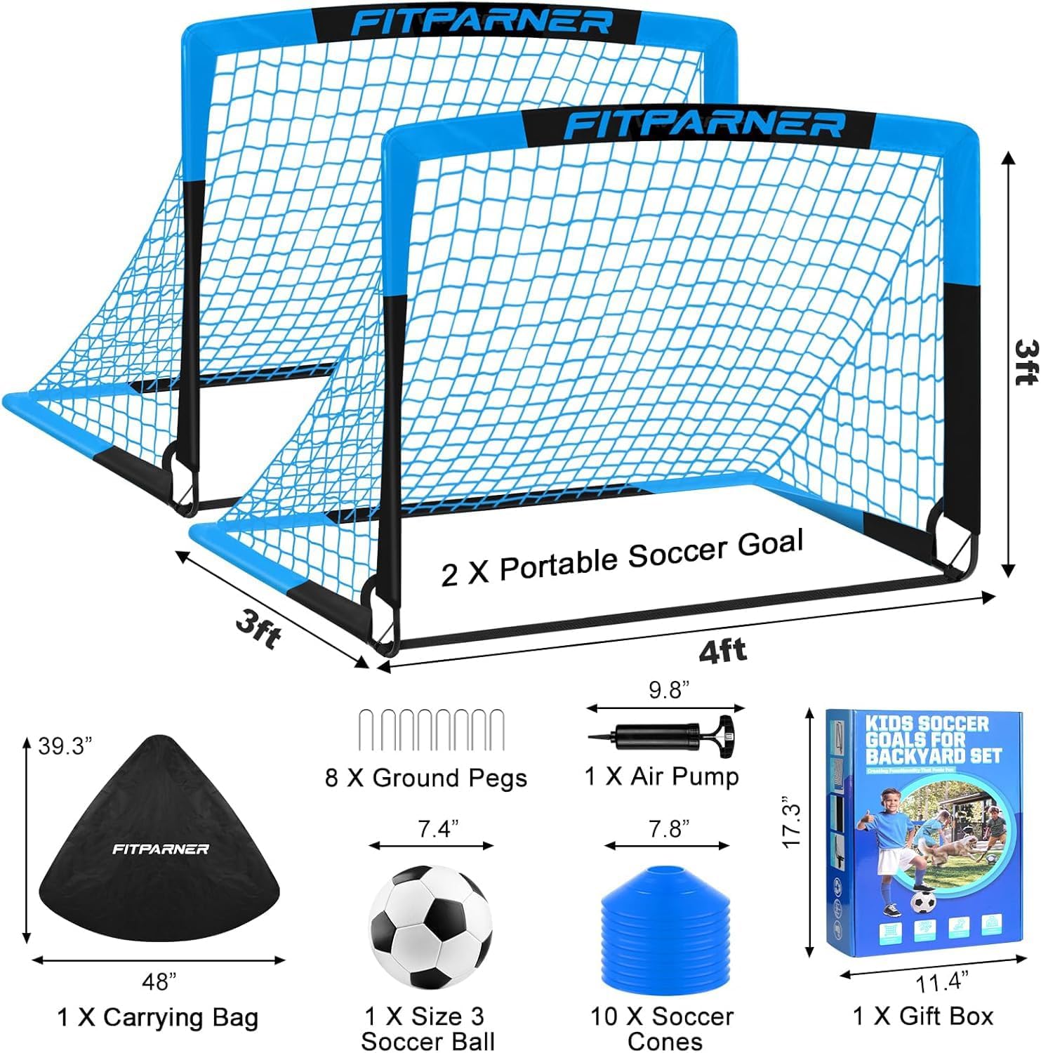 Kids Soccer Goals for Backyard Set - 2 Pack of Portable Pop Up Soccer Nets with Ball,Cones,Complete Training Equipment Kit for Toddler,Youth,Kids Age 3-14,Outdoor Sports Game - Image 2