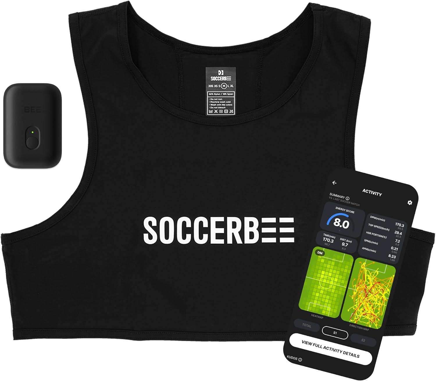 SOCCERBEE-BEE PRO 2 - Sports GPS Tracker & Vest for Outdoor Sports | 30days Trial Included & Subscription Requierd | Soccer Training Equipment | Fitness Tracker (Small)