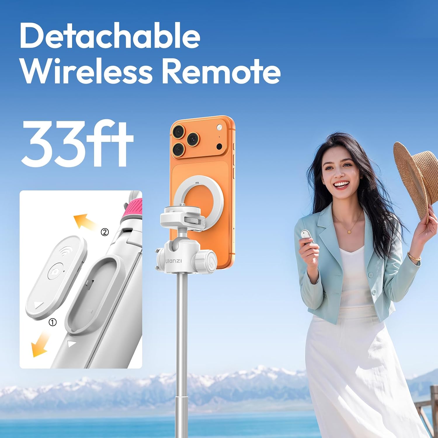 ULANZI MT44M 2-in-1 Auto Open Magnetic Phone & Camera Tripod with Remote | Magsafe Wireless Extendable Selfie Stick, Ball Head, 1/4" Screw, Cold Shoe Compatible with iPhone Android DJI Osmo Pocket 4/3 - Image 5