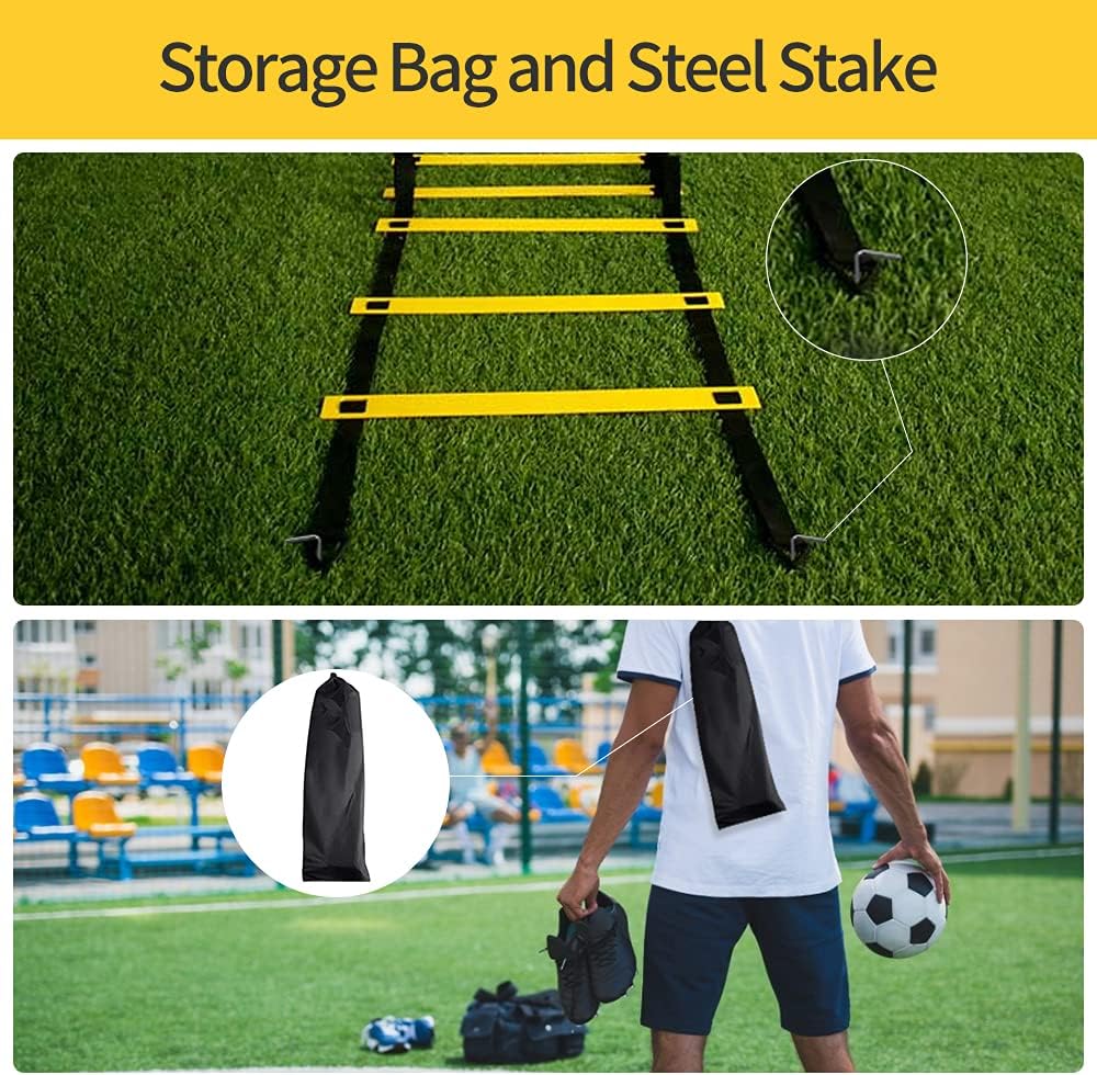 12 Rungs Agility Ladder Set, Training Ladder with Steel Stakes and Carry Bag for Soccer, Speed Fitness Feet Training - Image 6