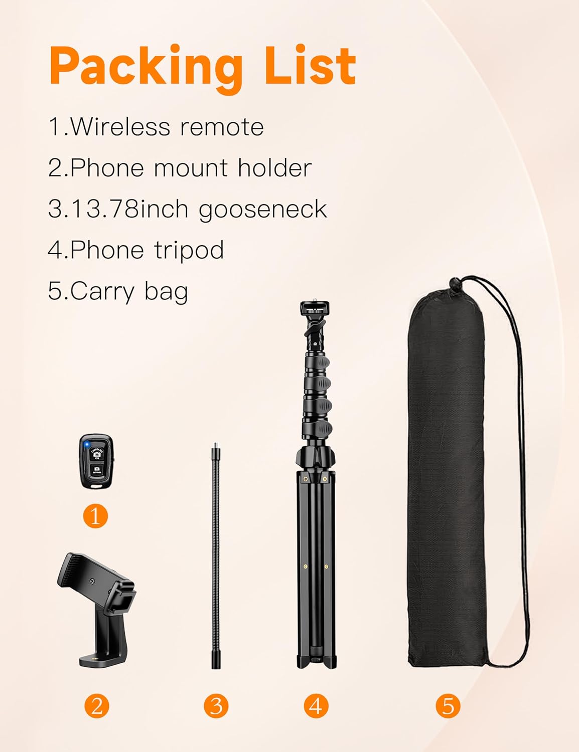 Phone Tripod, 86" Tall Tripod for iPhone with Flexible Gooseneck & Remote | Portable Aluminum Cellphone Stand for Selfies, Video Recording,Travel, Compatible with iPhone Android - Image 8