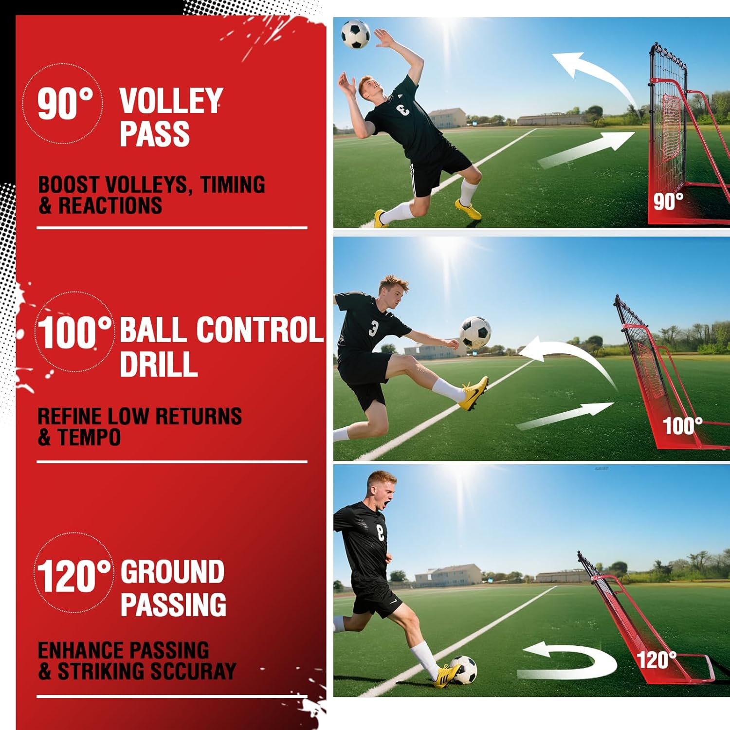 ZEALFEEL 6x4FT Soccer Rebounder Net, 10-Angle Kickback Training Frame | Thickened Metal, Tear-Resistant PE Net; For Soccer, Volleyball & Baseball; Portable for Backyard/Indoor Solo & Team Drills - Image 4