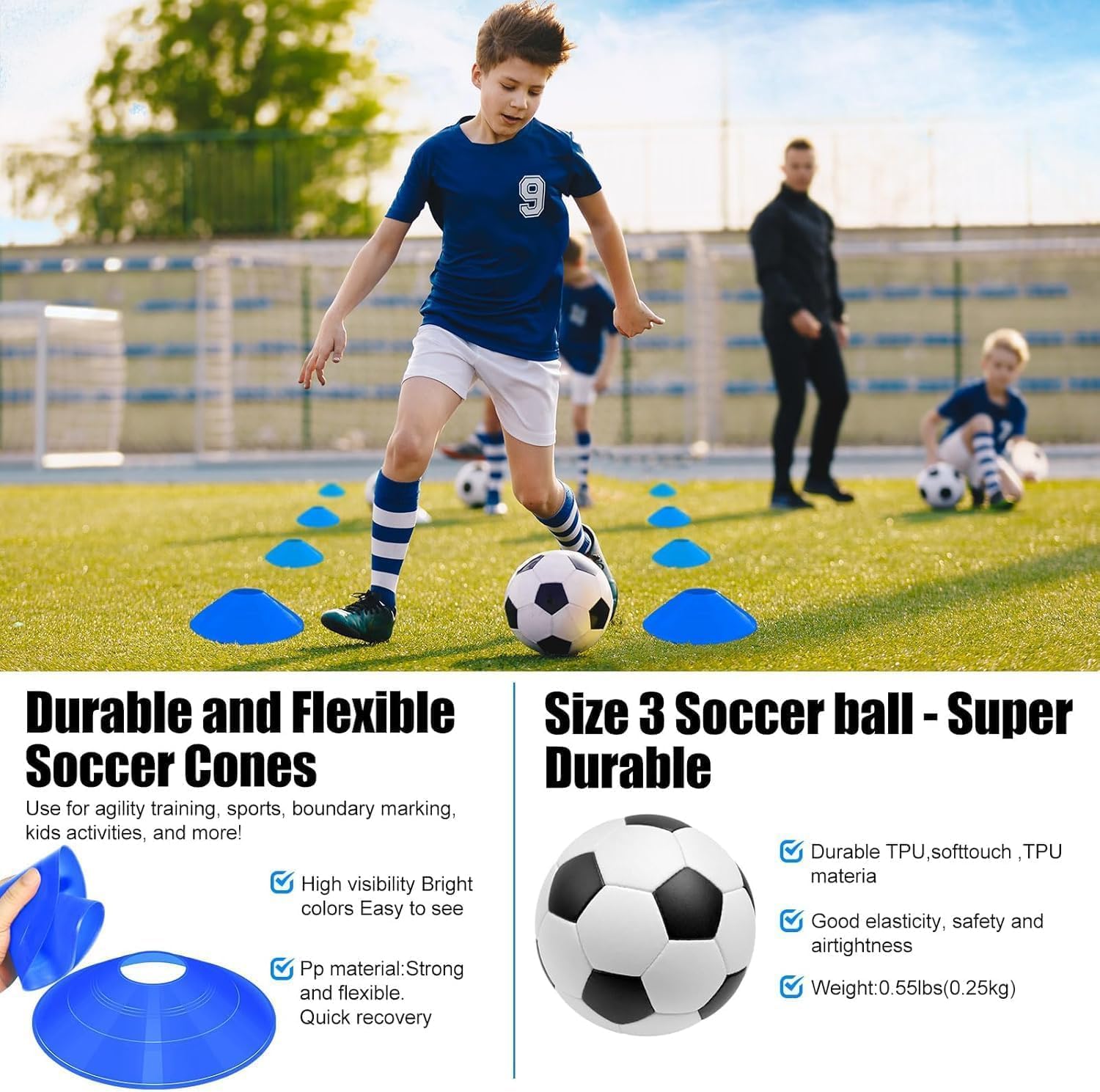 Kids Soccer Goals for Backyard Set - 2 Pack of Portable Pop Up Soccer Nets with Ball,Cones,Complete Training Equipment Kit for Toddler,Youth,Kids Age 3-14,Outdoor Sports Game - Image 6