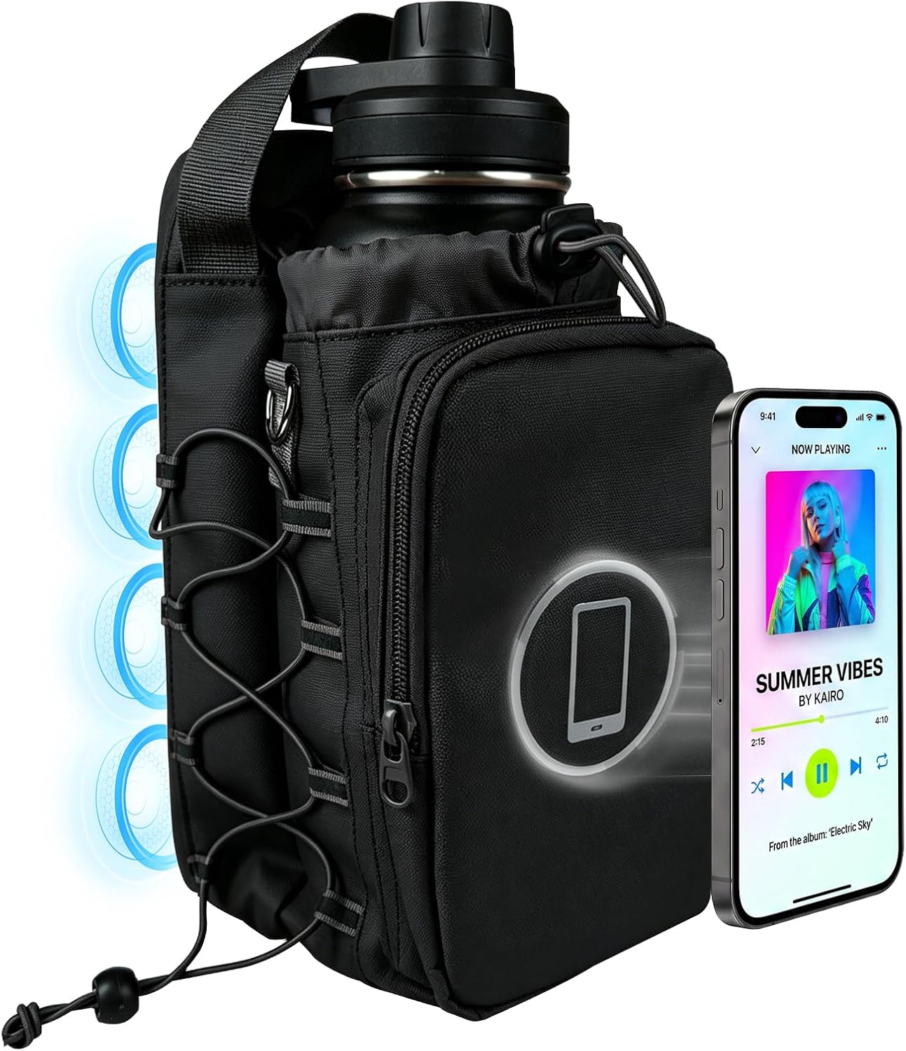 JACZZO Magnetic Gym Bag, Water Bottle Holder,Hands-Free Phone Mount,Gym Gifts for Women and Men (Black)