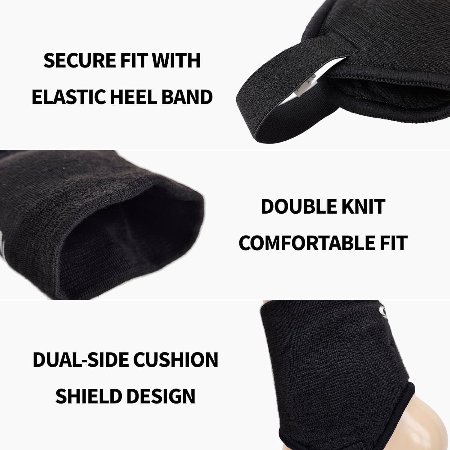 COELO Ankle Guards for Soccer (1 Pair) | Dual-Side Cushioning with Plastic Support Pads & Elastic Heel Band | Breathable Ankle Guard for Sports Football Activities | Left & Right Set (Black) - Image 2
