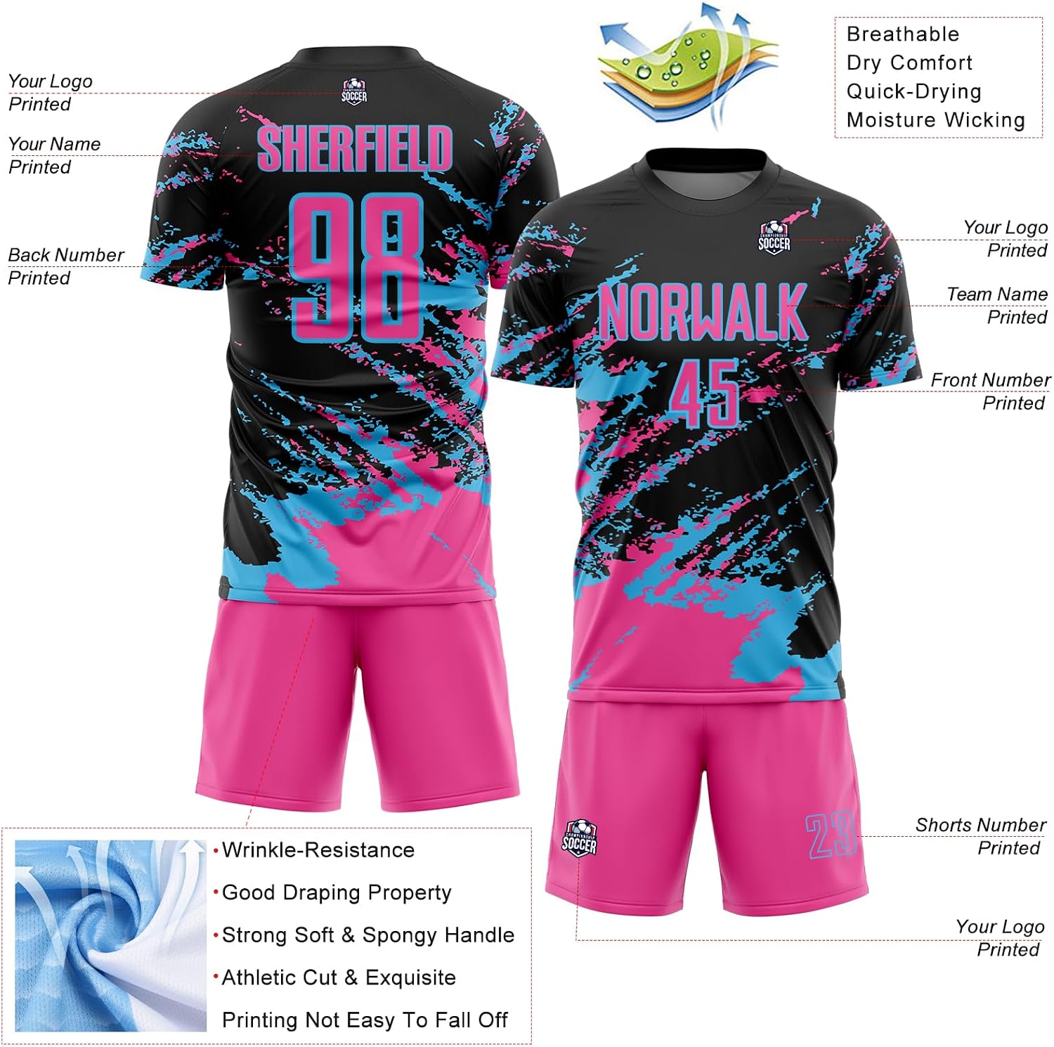 Custom Soccer Jerseys Personalized Soccer T Shirts & Shorts for Men Youth Women Boys, Printed Name Number Team Uniforms - Image 3