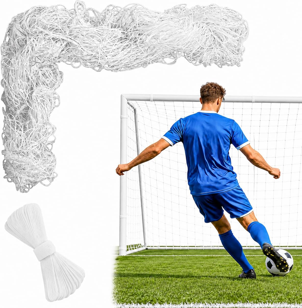 RAINFLOW Soccer Goal Net Replacement - 12x6 Ft Football Net for Youth Adult | Kids Football Training Sports ,Economy Replacement Soccer Nets for Backyards, Schools, Beaches (Include 15 Adhesive Straps)