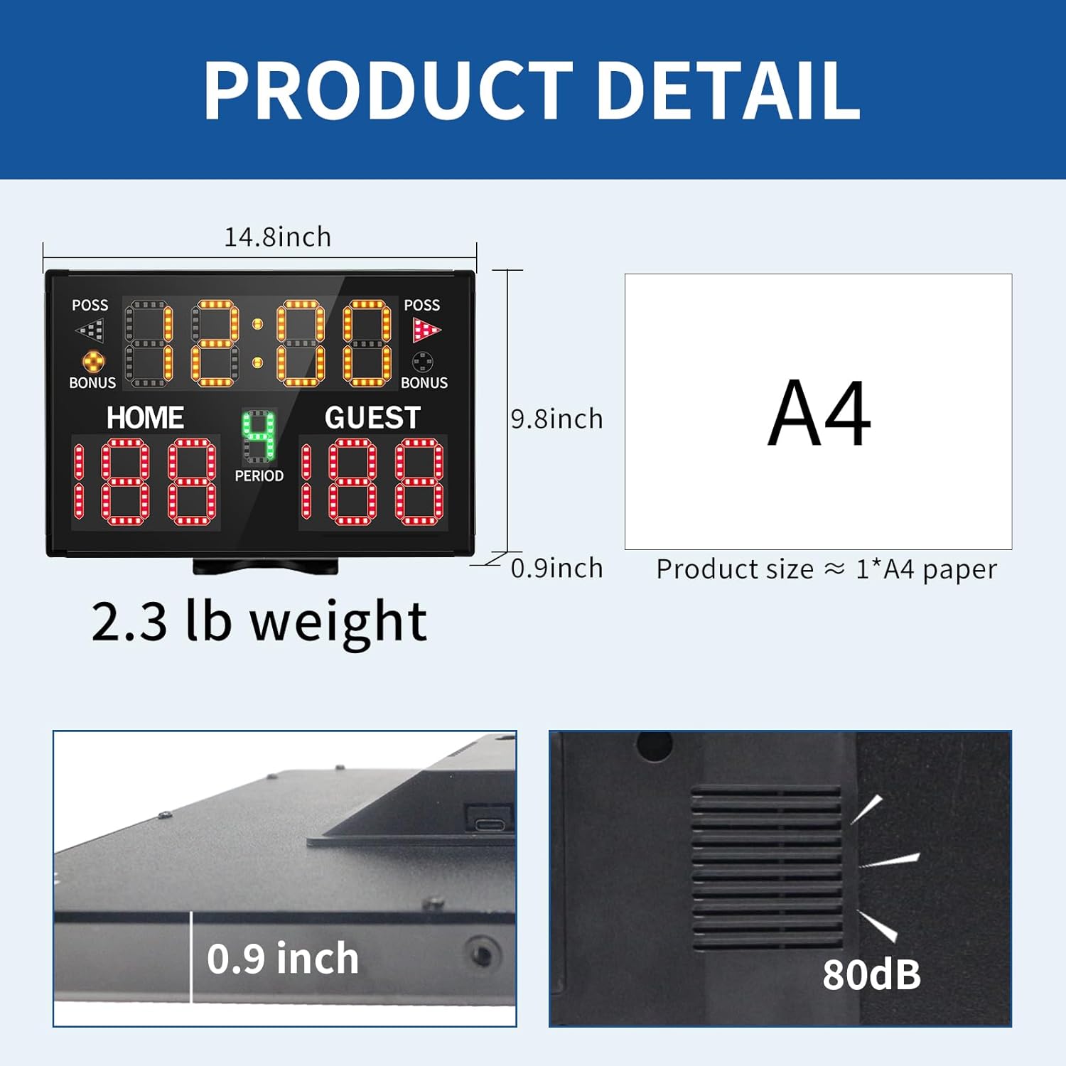 Electronic Basketball Scoreboard with Buzzer, Digital Scoreboard with Remote,Portable Score Keeper Battery Powered Score Board for Sports Games - Image 3