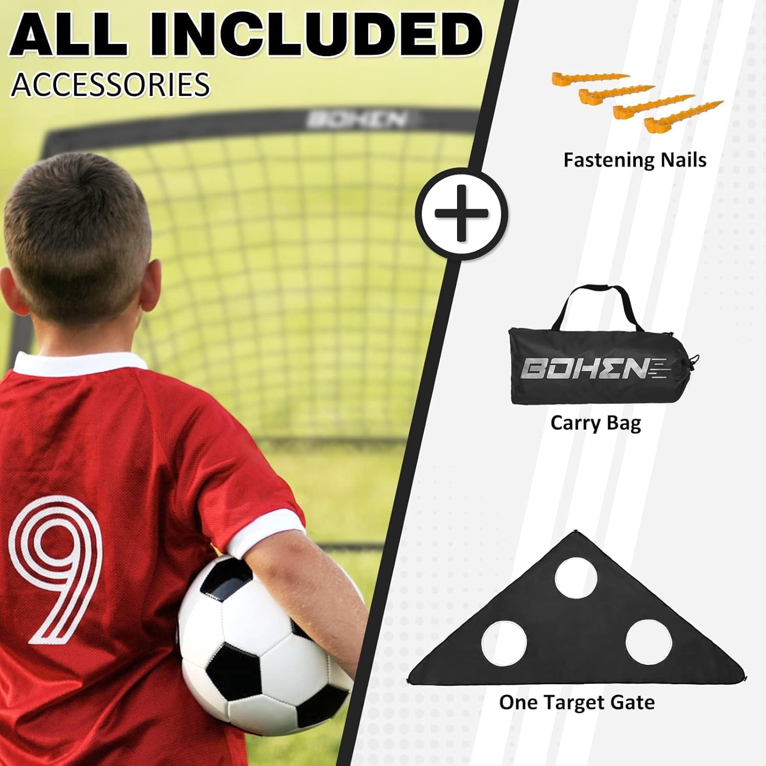 Soccer Goals for Backyard, 6x4 / 9x5 FT Soccer Net with Target Gate | Easy Set Up, Foldable Frame, Stable Poles and Durable Soccer Net, with Carry Bag & Fastening Nails, Indoor and Outdoor Use - Image 7