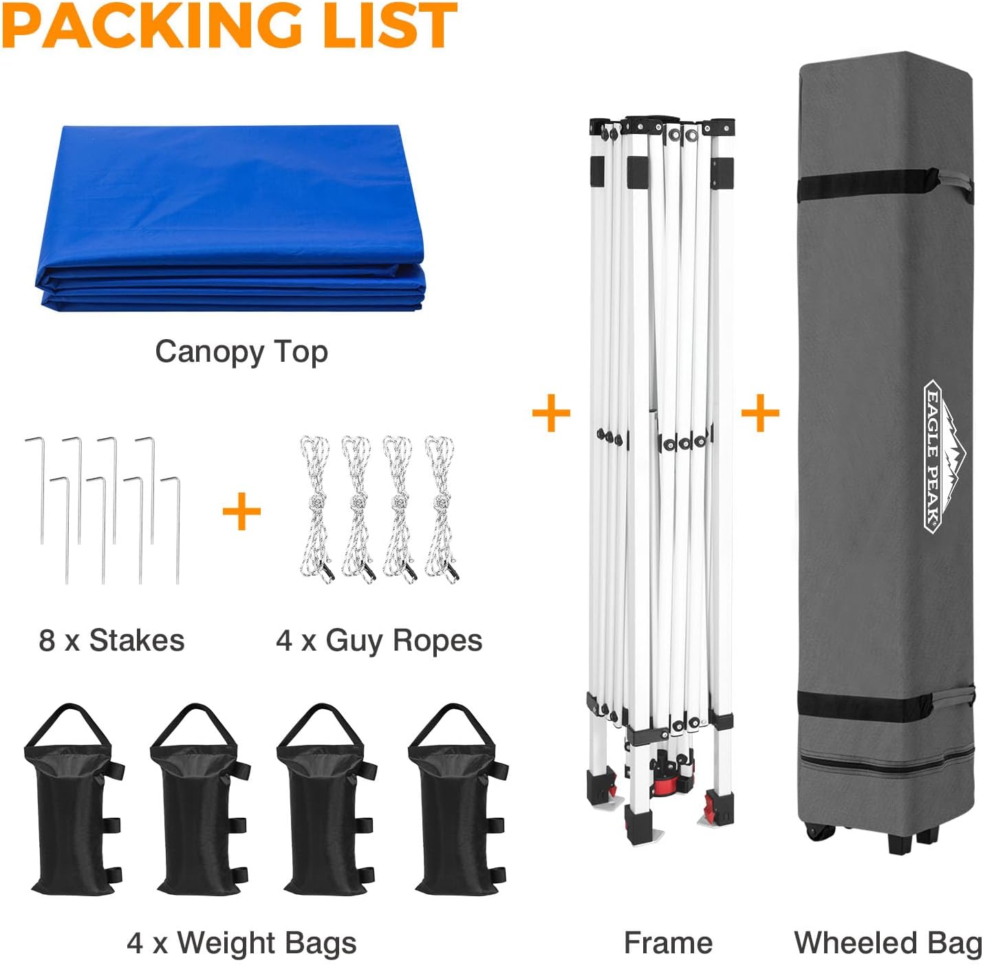 EAGLE PEAK 10x10 Pop Up Canopy Tent Easy Up Canopy Outdoor, Blue | Patented PeakPush™ Center Lock, 1 Person Setup Portable Pop Up Tent, Beach, Markets, Camping Sport Events, Wheeled Carry Bag - Image 9