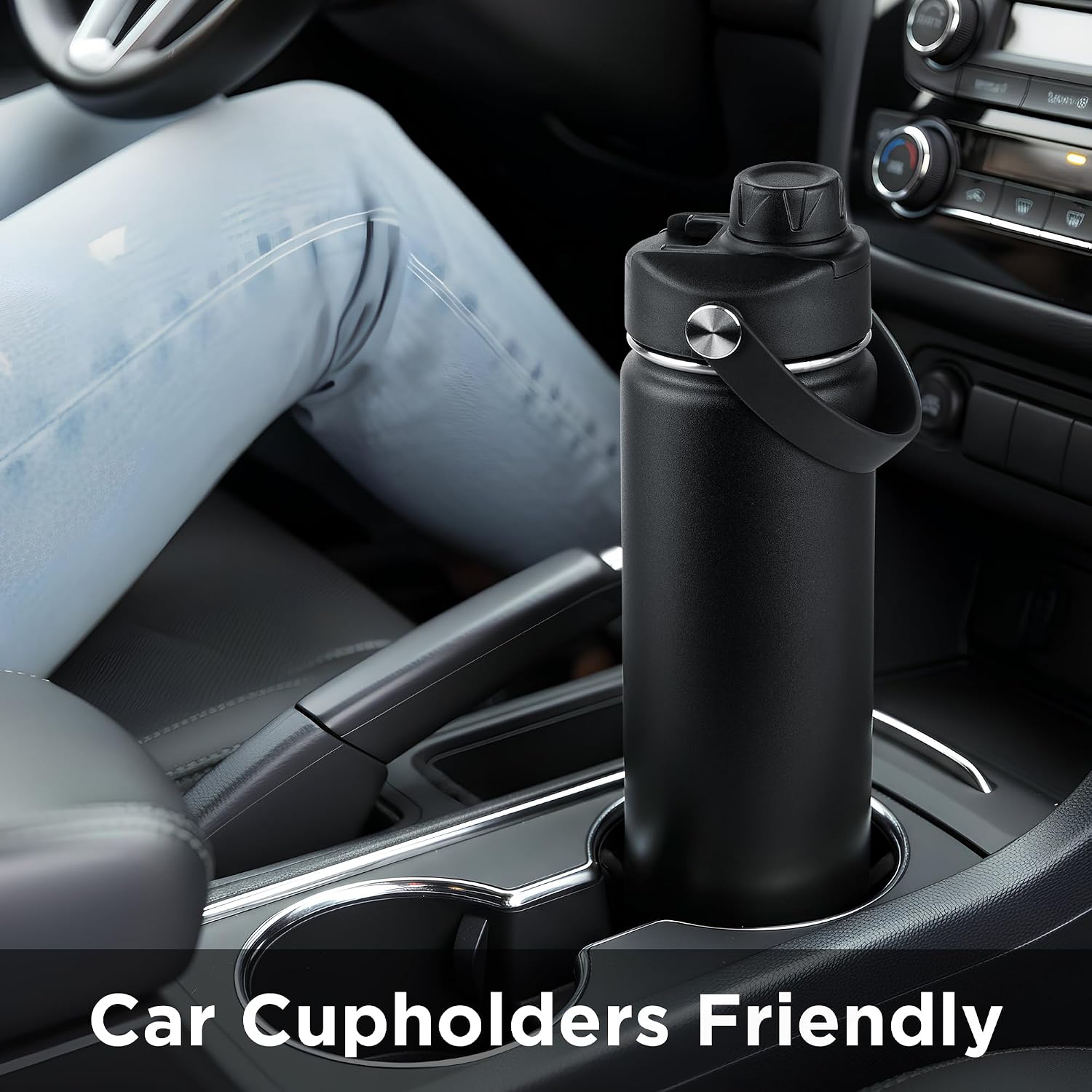 ThermoProof Double-Walled Vacuum Insulated Stainless Steel Water Bottle - Wide Mouth with Chug & Spout Lids, Dishwasher Safe, Reusable, Leakproof, Hot & Cold for Men, Women & Kids - 22oz, Black - Image 7