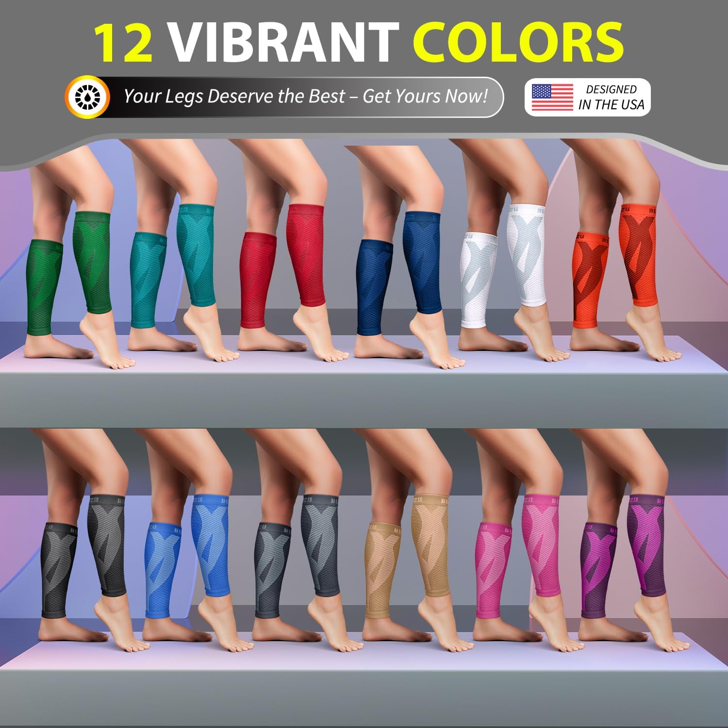 BLITZU Calf Compression Sleeves, Footless Compression Socks for Men & Women | Leg Support Brace, Shin Splint Pain Relief, Reduce Varicose Vein Swelling, Muscle Recovery, Running, Nursing, Fitness, Travel - Image 9
