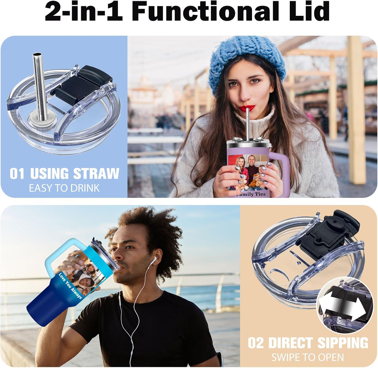 Personalized 40oz Tumbler-Custom Water Bottle with Picture Text Logo Name | Customized Travel Mug Cup, Personalized Birthday Anniversary Wedding Gifts for Men Women Familiy Friends Employee - Image 3