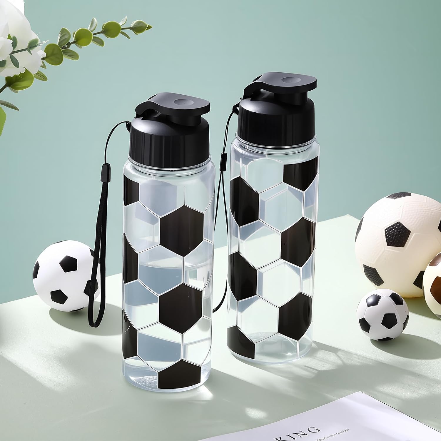 Mifoci 20 Pieces Sports Water Bottle Bulk 17 oz Reusable Plastic Biking Water Bottle Tumbler Adults Reusable Large Bottles with Leak Proof Flip Top for Party Outdoor (Soccer,Black and White) - Image 7