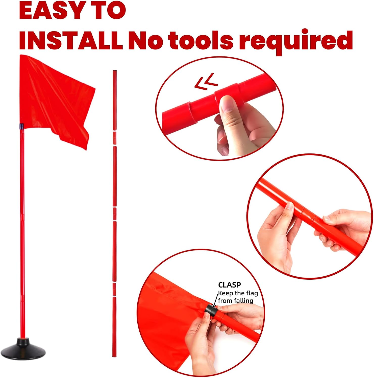 5FT Corner Flags for Soccer Field Set of 4 with Round Rubber Bases | Adjustable Speed and Agility Training Equipment / Poles, Storage Bag, Red - Image 5