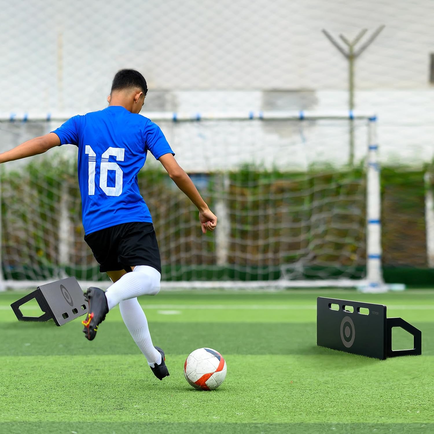 VEVOR Soccer Rebounder Board, Portable Soccer Wall with 2 Angles Rebound, Foldable HDPE Kickback Rebound Board, Soccer Training Equipment for Kids and Adults, Passing & Shooting Practice - Image 8