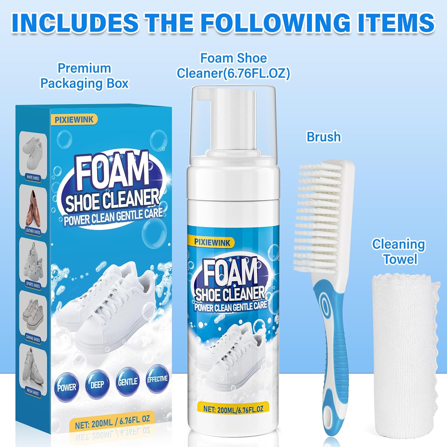 Shoe Cleaner, 6.76 fl oz Shoe Cleaning Kit with Brush and Towel, White Sneaker Cleaner for Removing Stains - Image 7