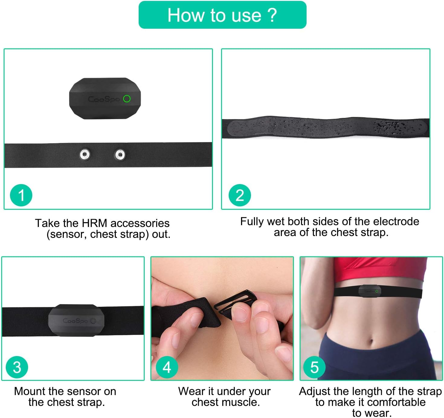 COOSPO Bluetooth Heart Rate Monitor Chest Strap H808S, ANT+ BLE HR Monitor Chest, HRM IP67 Waterproof, 300H Battery Life - Image 5