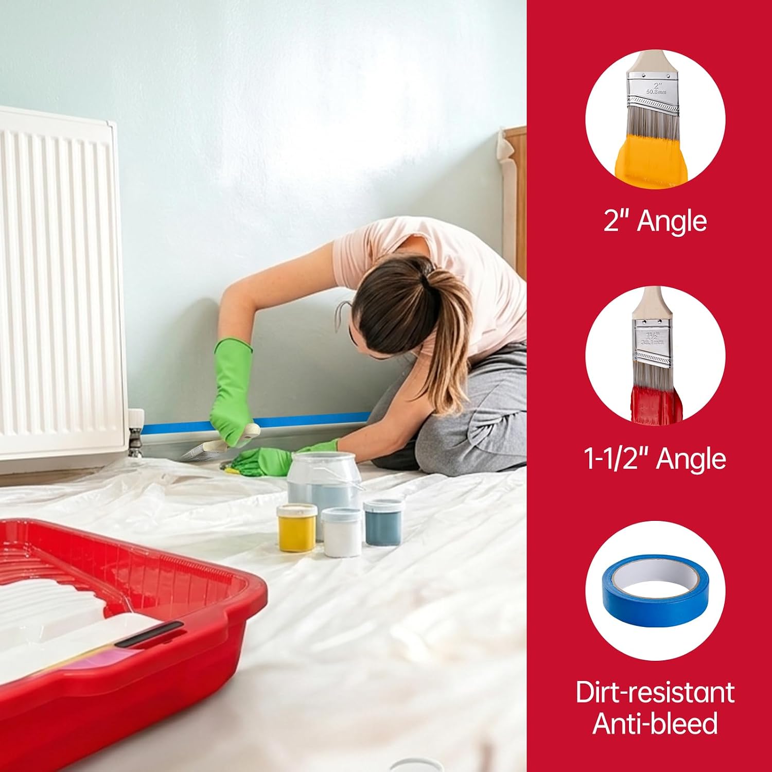 Mister Rui 22-Pc Paint Roller Kit with 4"&9" Rollers & Extension Pole | Complete Set with Tray, Liners, Roller Covers, Brushes, Tape and Drop Cloth. Ideal for Walls, Ceilings and Home Projects - Image 5