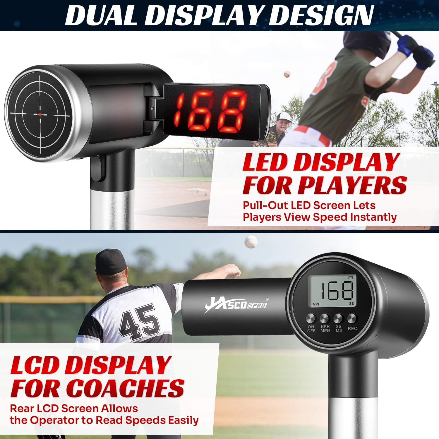 Upgrade Baseball Radar Gun with Tripod,LED + LCD Dual Display | Accuracy Speed Radar Gun for Pitching&Swing,Handheld or Hand Free Multi-Sport Speed Radar Training Equipment for All Players - Image 4