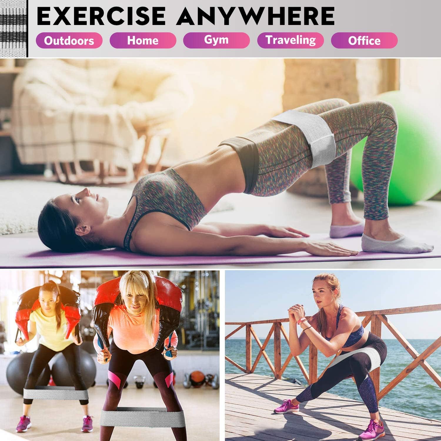 Renoj Resistance Bands for Working Out: 3-Set Professional Exercise Bands for Pilates, Yoga, Home Gym, Booty, Leg Training | Heavy/Medium/Light Fabric Loops for Women Men - Image 3