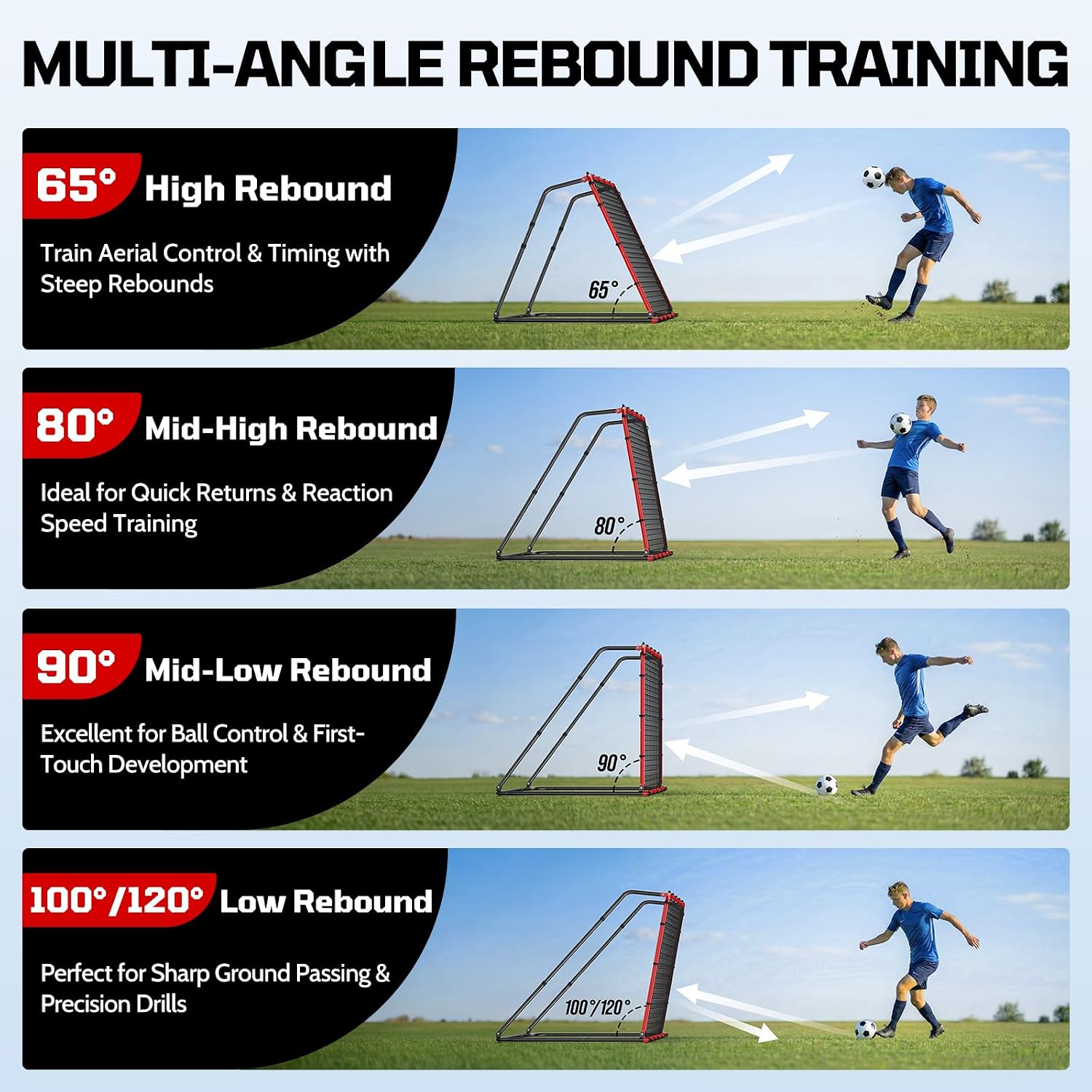 6 x 4 FT Soccer Goal for Backyard, 2-in-1 Metal Soccer Goal with Angle Adjustable Rebounder Net, Heavy-Duty Steel Frame, Includes Agility Ladder & Cones, Soccer Training Equipment for Teens - Image 7