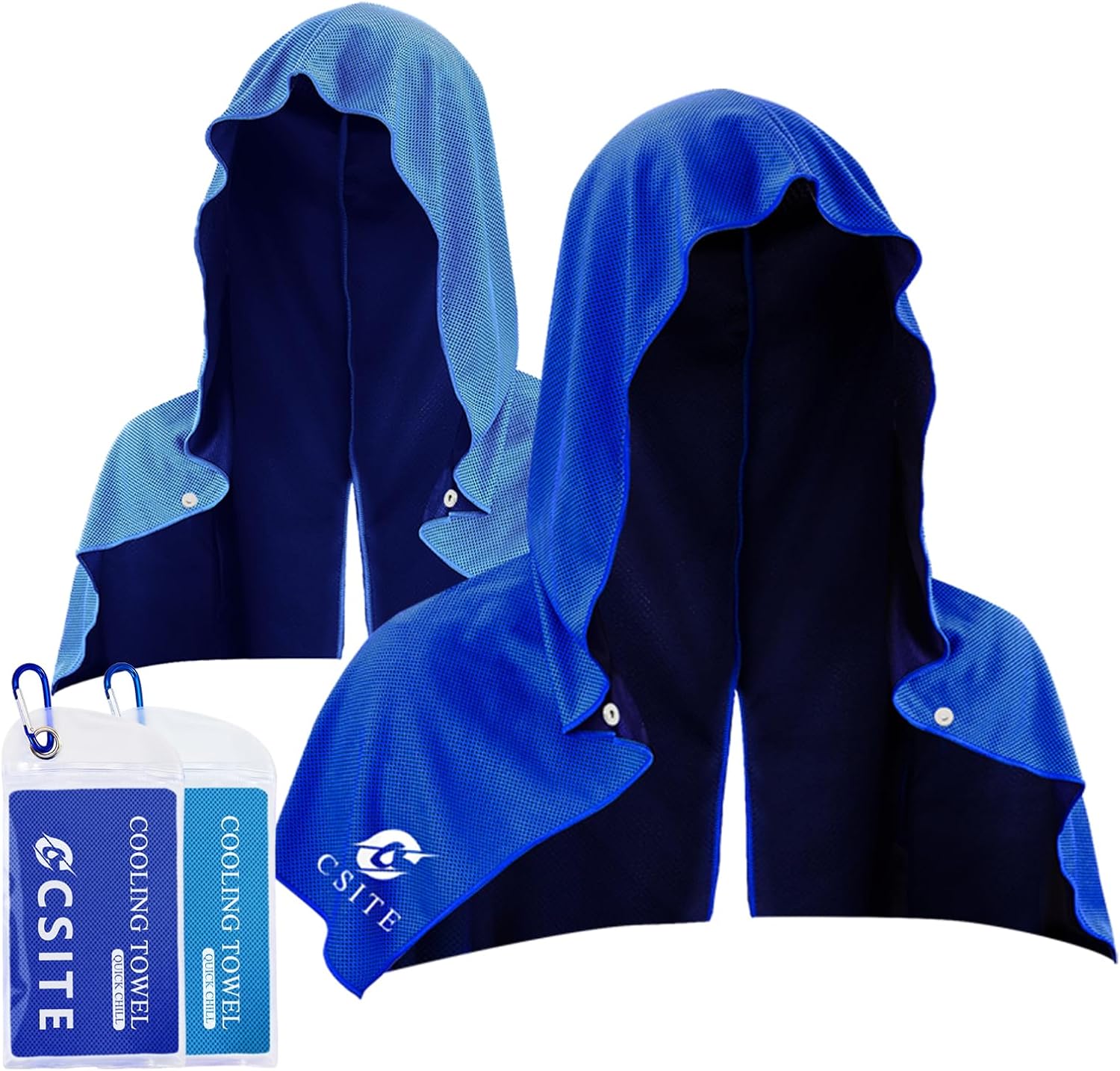 CSITE 2 Pack Cooling Hoodie Towels, Instant Cooling Towels for Neck and Face, UPF 50 Sun Protection, Ice Towel for Hot Weather, Head Towel for Sports, Camping, Cycling & More Activities