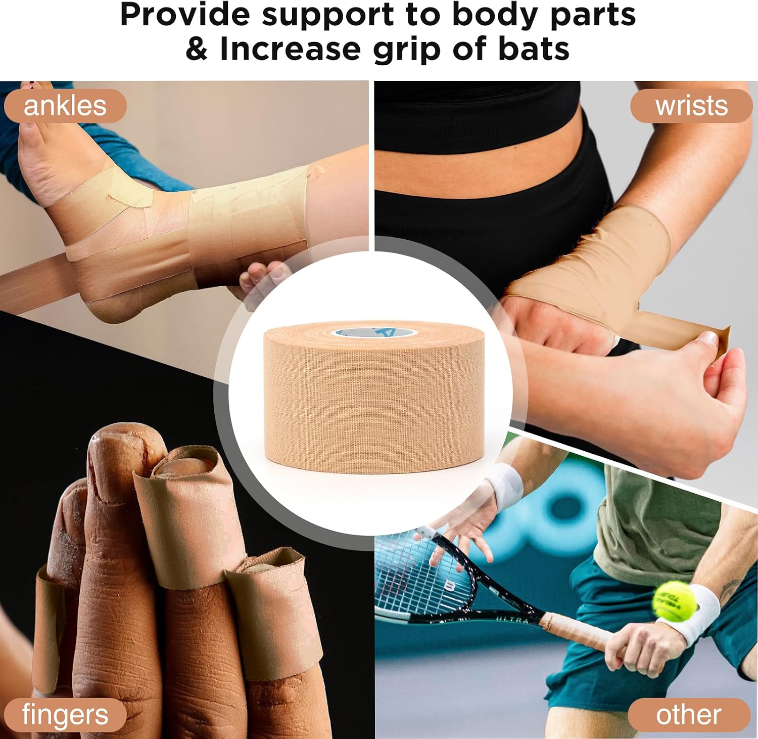 OK TAPE 4 Rolls Athletic Tape, Sports Tape for Injuries, Rigid, Easy Tear | Medical Tape, Wrist Tape, No Sticky Residue, Secure Ankle, Finger, Knee- 1.5inch x 15yards (Beige) - Image 6