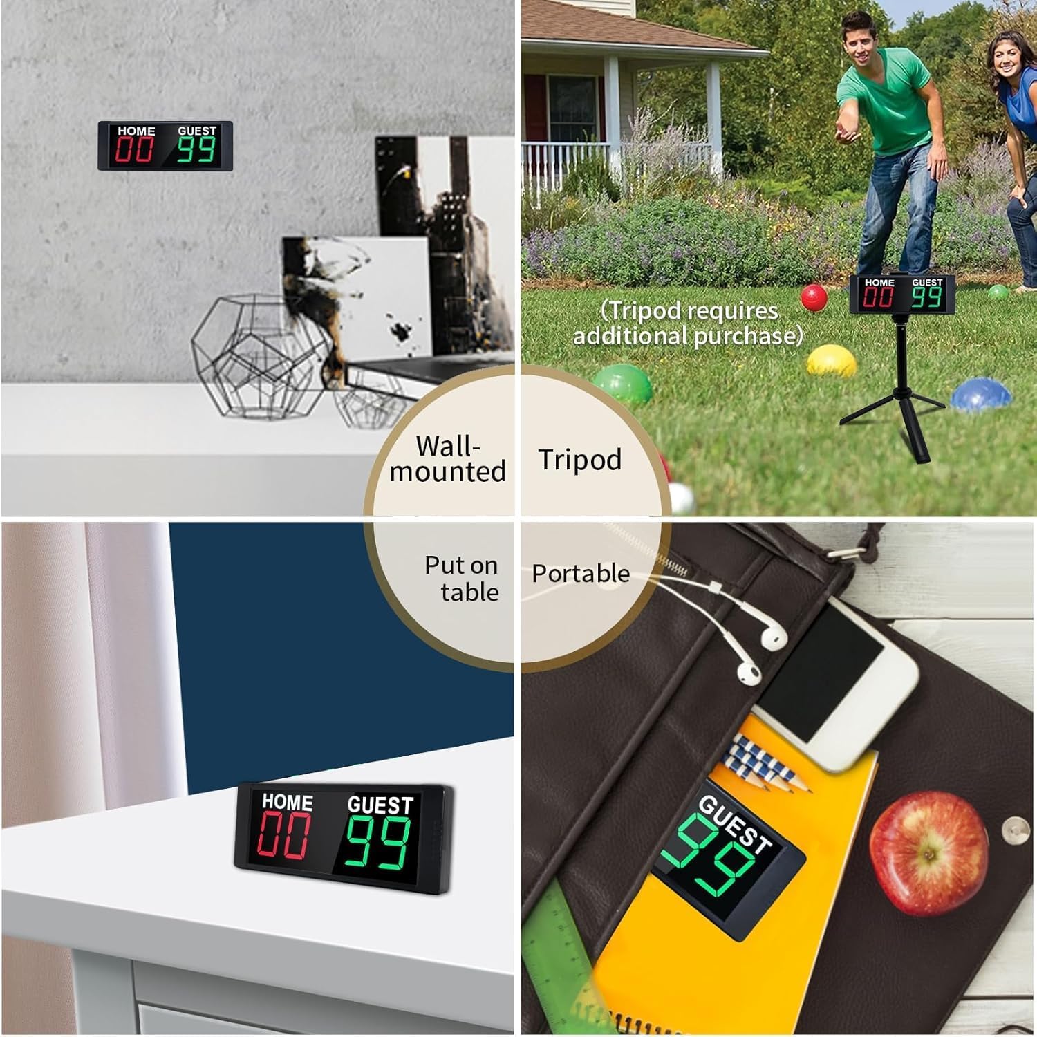 YZ Portable Electronic Scoreboard with 2 Button Control, Digital Scoreboard with Remote, Digital Cornhole Score Keeper, 12/24H Clock/Countdown Timer/Buzzer, Indoor&Outdoor Games - Image 6