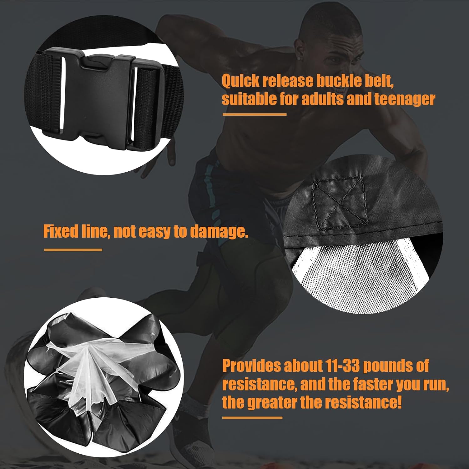 Running Parachute for Speed Training, 56 inch Resistance Parachute for Athletes, Sprinting & Football Training Equipment with Adjustable Waist Belt, Drag Chute to Improve Velocity & Explosive Power - Image 3
