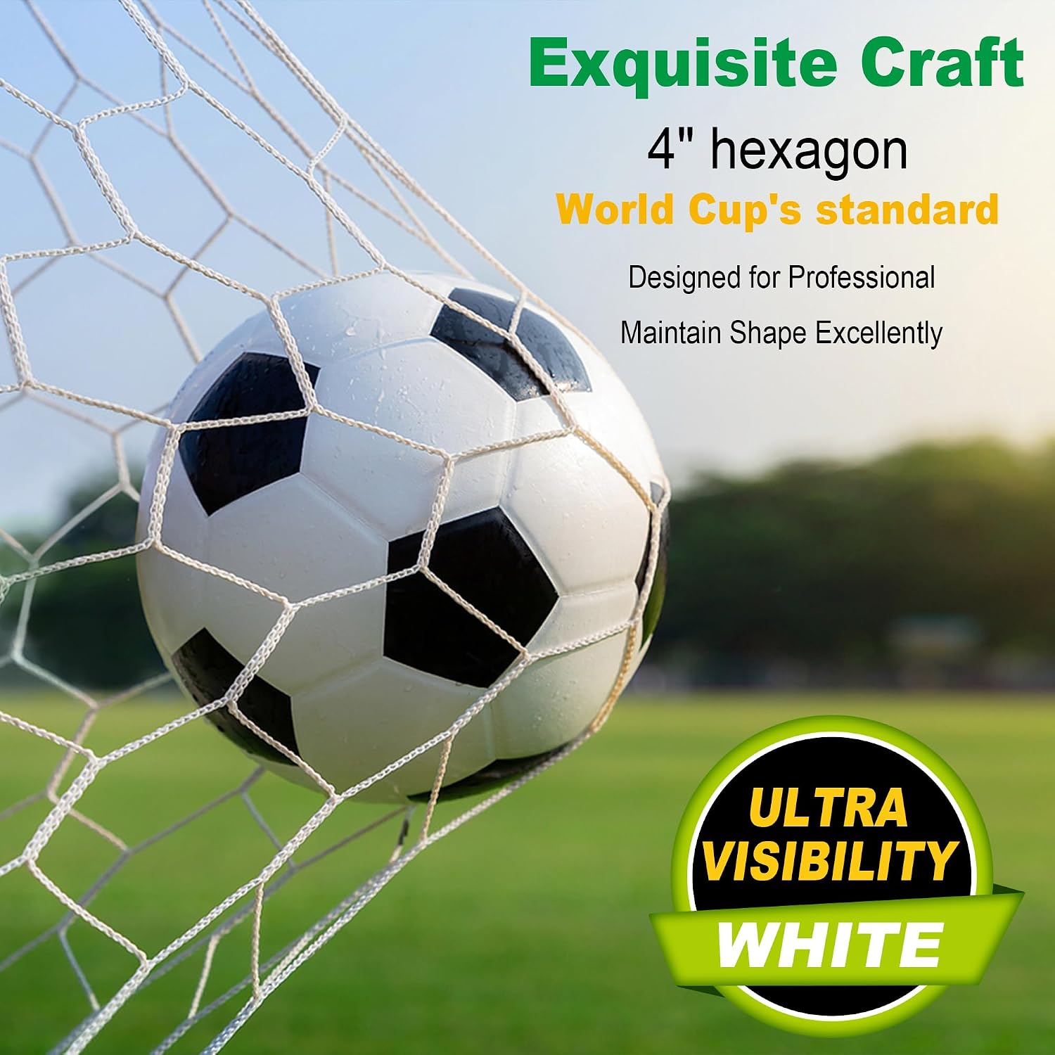 LAO XUE 24x8FT Soccer Goal Net,White Heavy Duty Replacement Outdoor | Professional Full Size Weather Resistance for Training and Match Play (Net Only) - Image 3