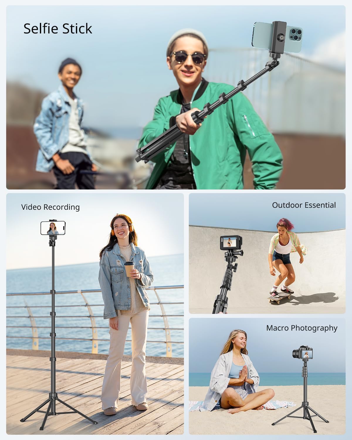 SENSYNE 62" Phone Tripod for iPhone, Extendable Selfie Stick Tripod Stand with Wireless Remote and Phone Holder, Cell Phone Tripod for Video Recording, Compatible with iPhone Android - Image 4