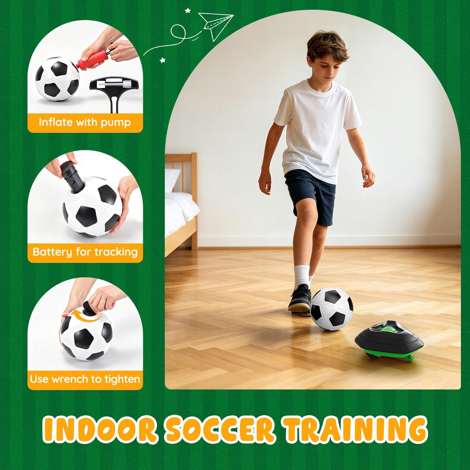 DyBaxa Soccer Training Equipment, Soccer Bot with Indoor Smart Ball | Indoor Soccer Ball, 3 Speed Modes, LED Countdown & Soccer Tracker, Football for Boys and Girls - Image 4