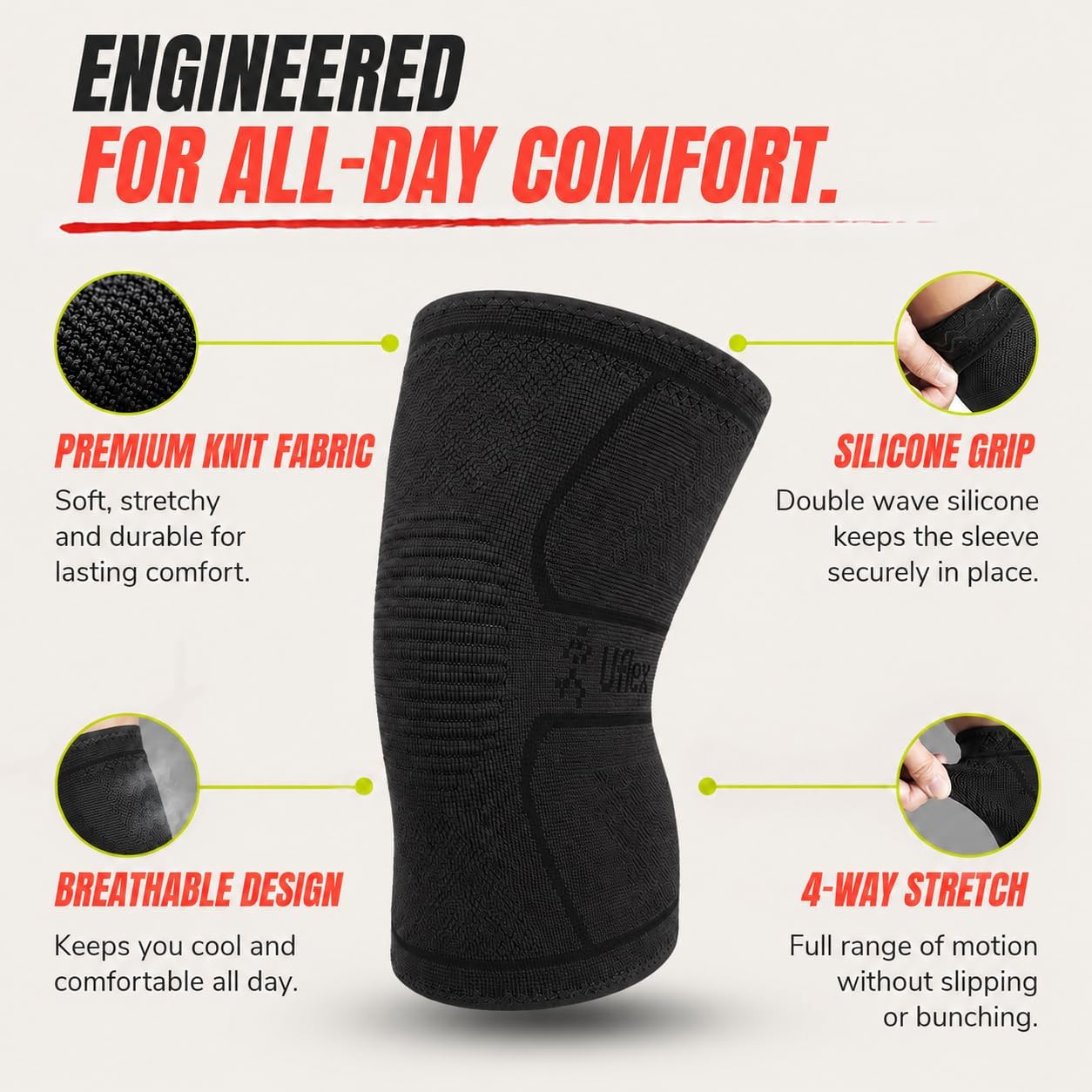 Knee Brace for Men and Women Knee Compression Sleeve Knee Support Wraps for Arthritis Joint Pain Relief, Workout, Swelling, Sports, Circulation, Running, & ACL Recovery - Image 5