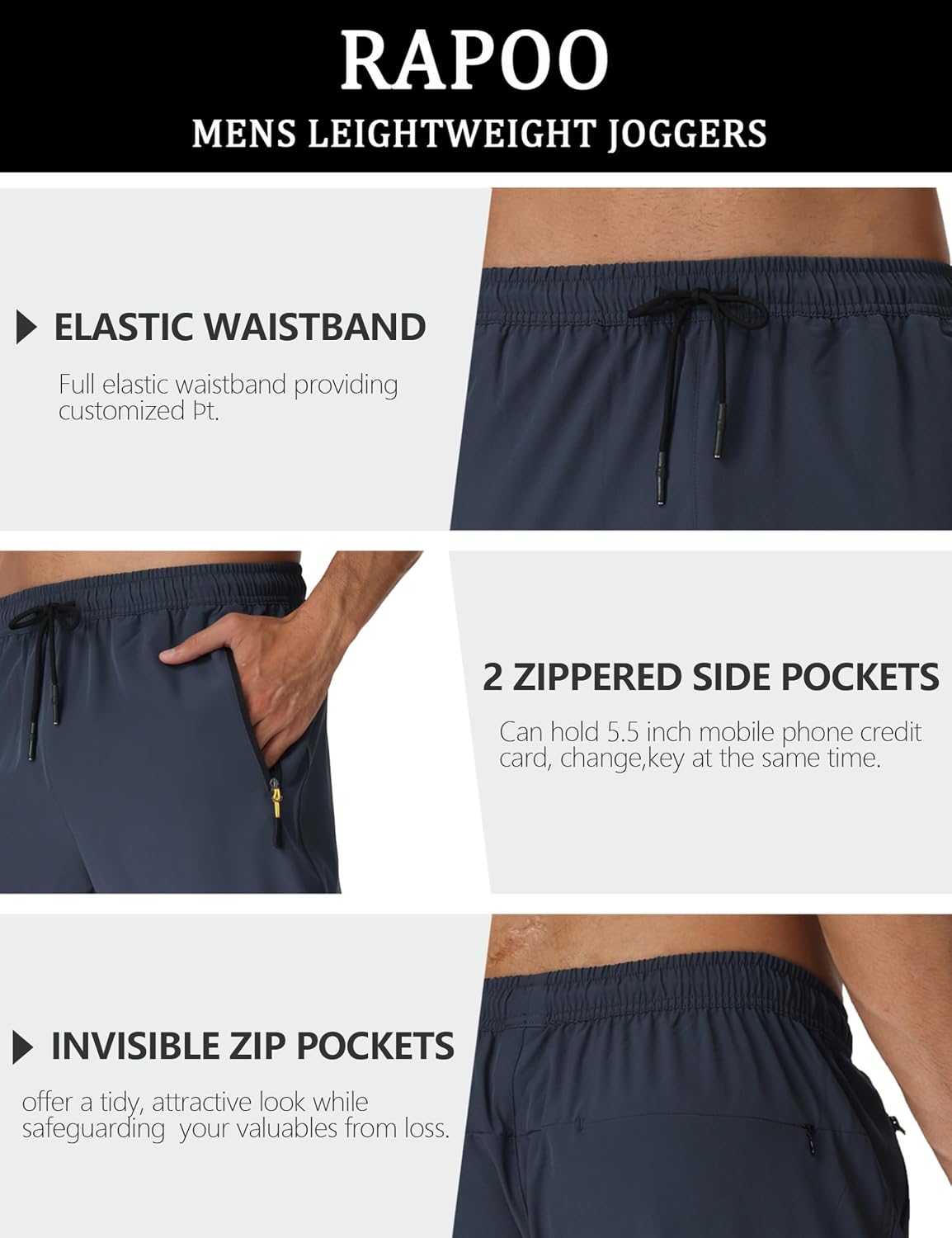 Rapoo Mens Lightweight Hiking Pants Quick Dry Stretch Joggers for Running Workout Casual - Image 5